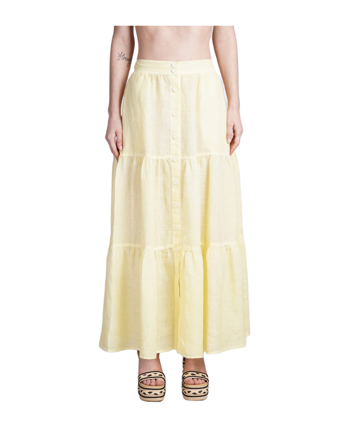 120% Lino Skirt In Yellow Linen - yellow