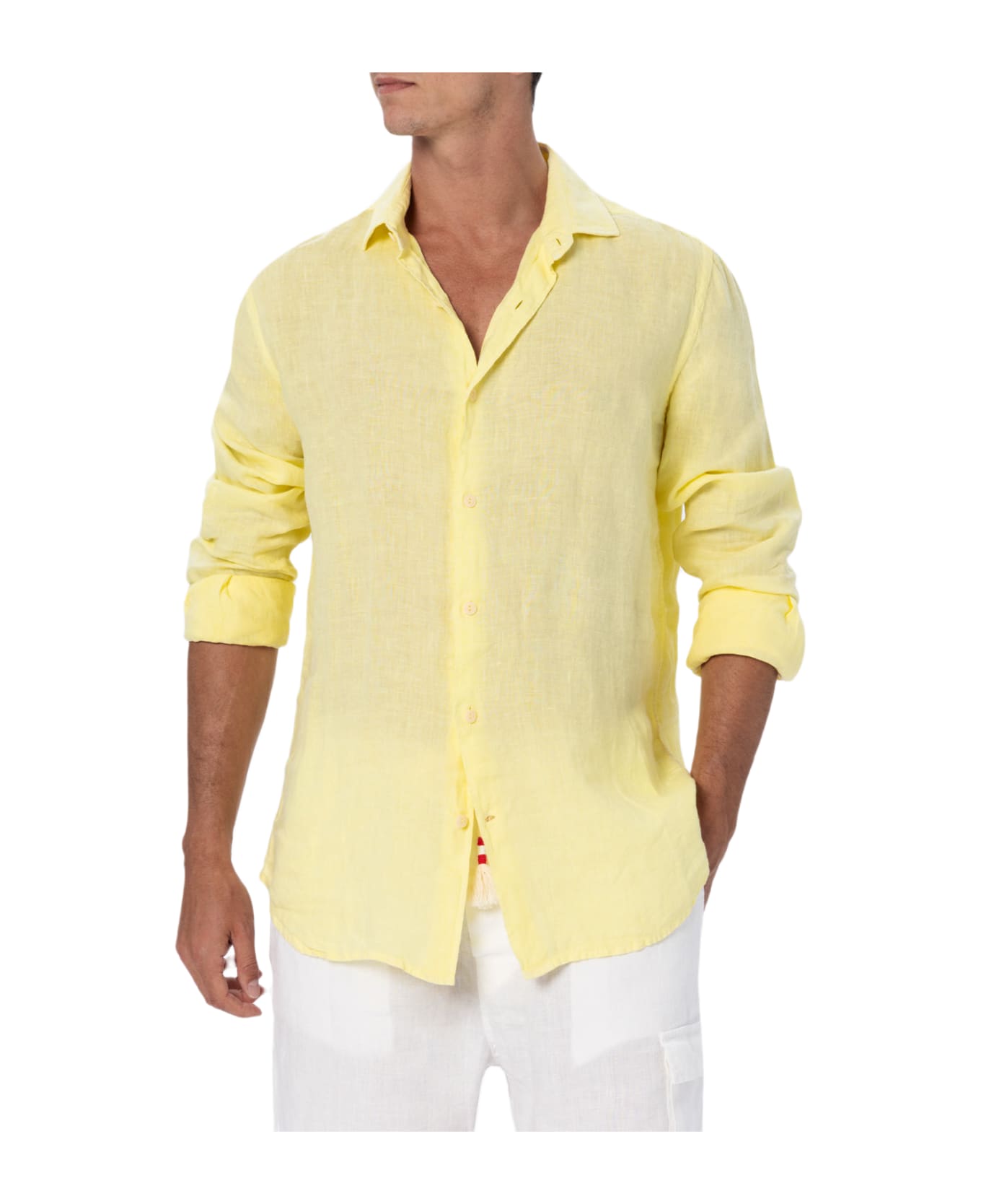 MC2 Saint Barth Man Pale Yellow Linen Shirt Pamplona - YELLOW