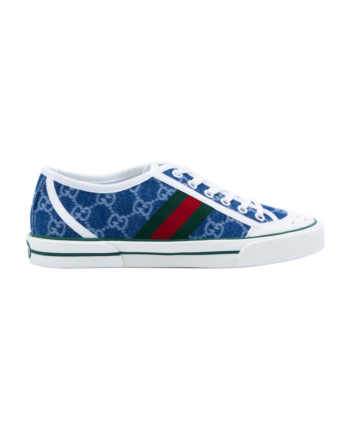 Gucci White And Blue Leather Sneakers - Denim