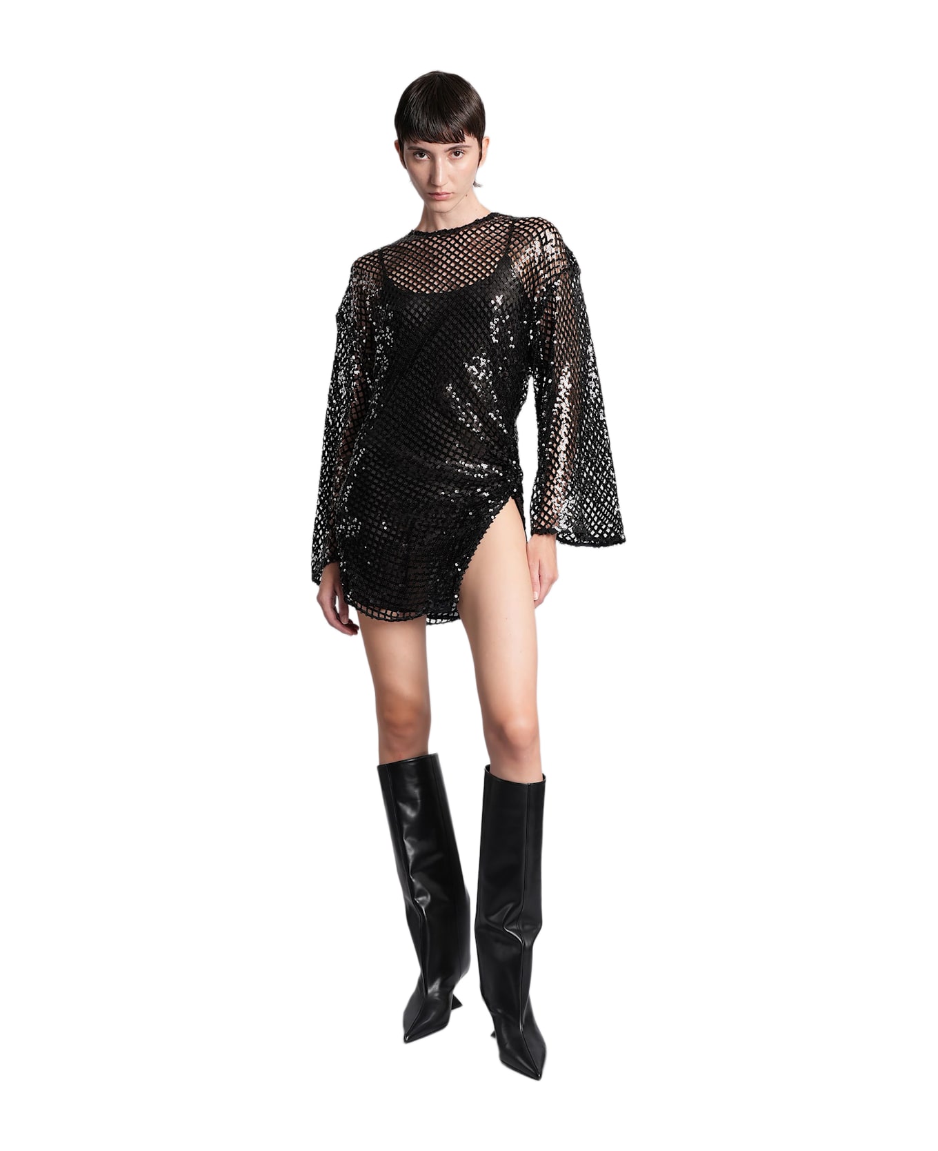 The Attico Mini Dress In Black Polyester - black