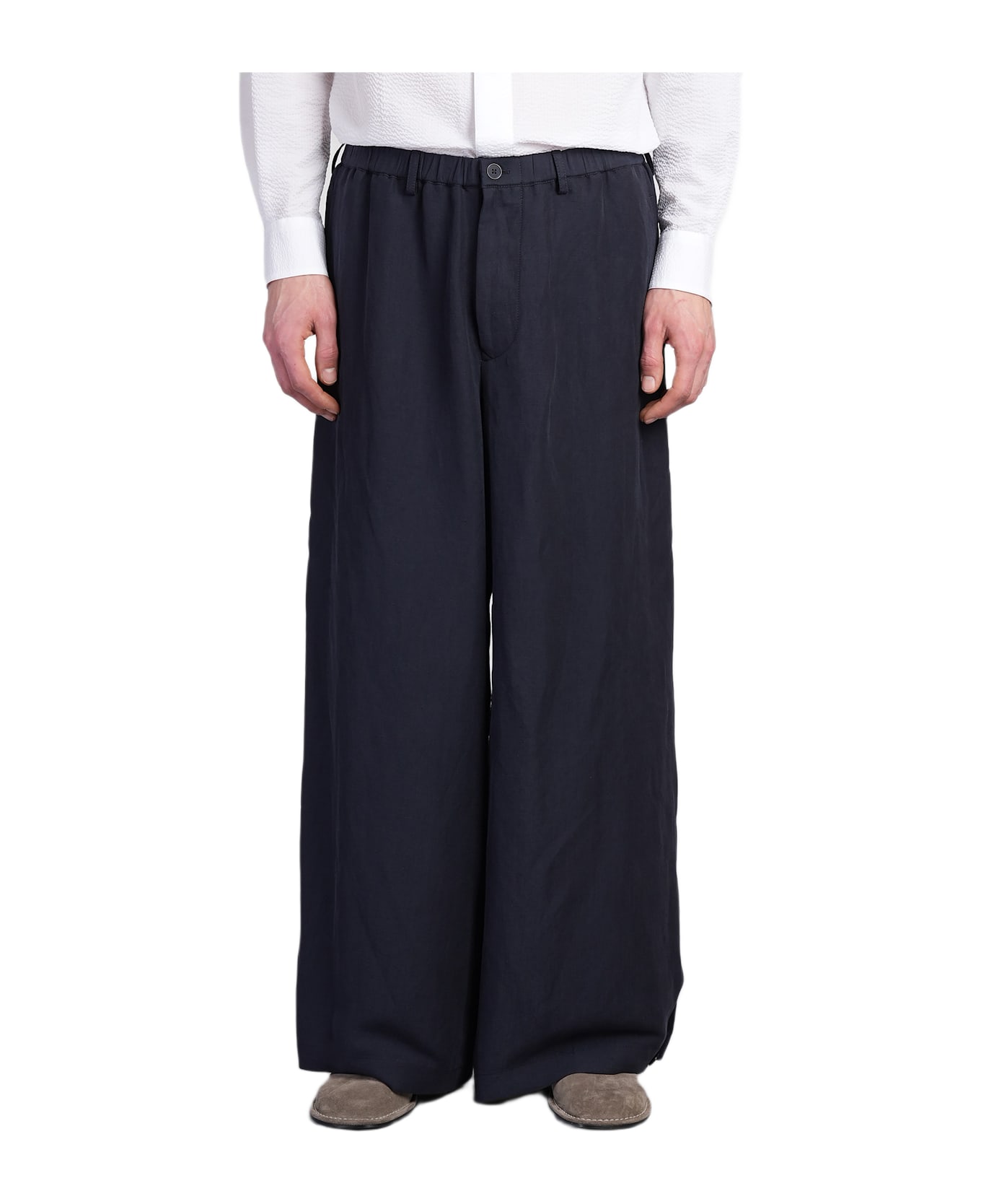 Giorgio Armani Pants In Blue Linen - blue