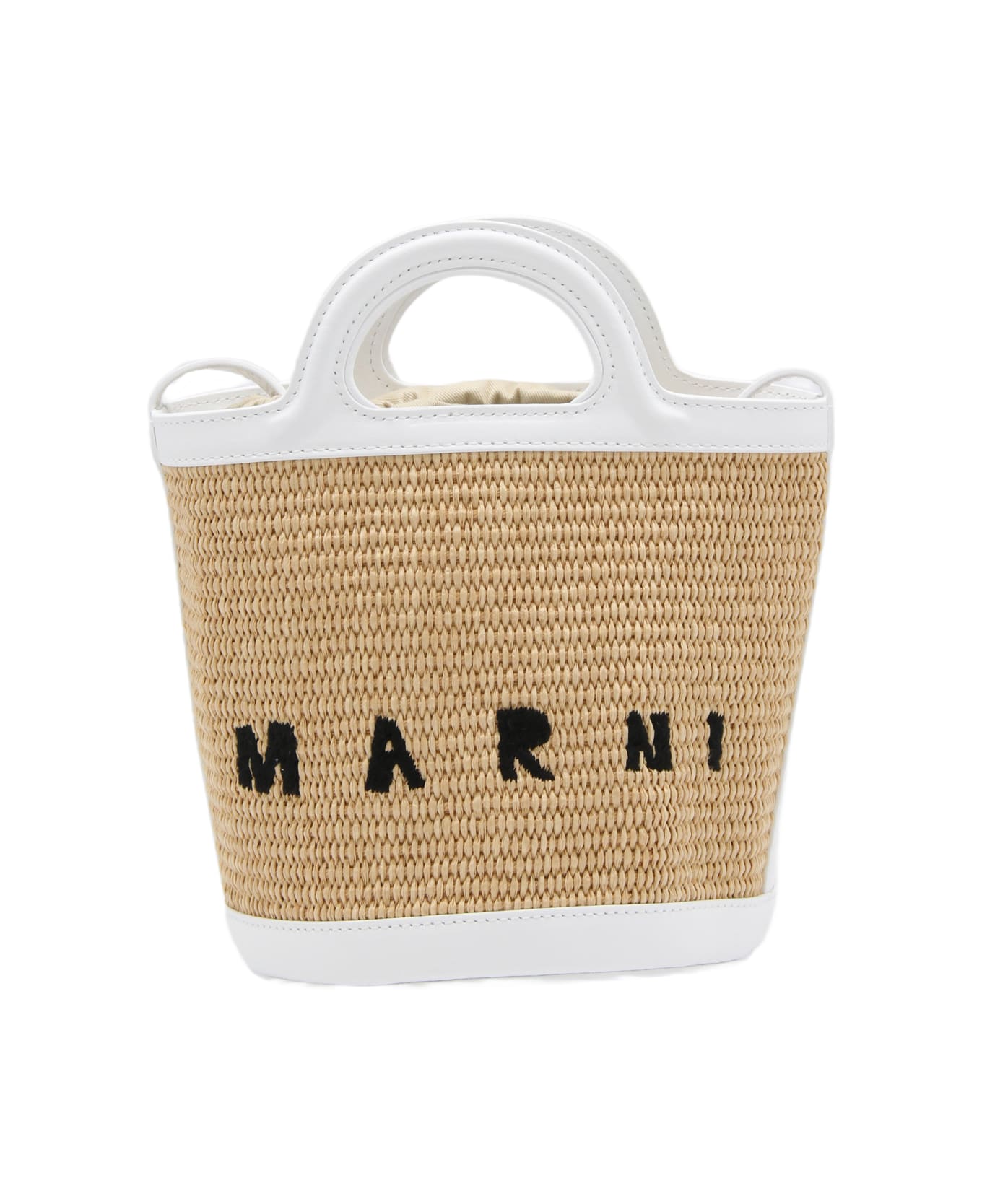 Marni White Leather And Beige Raffia Tropicalia Handle Bag - SAND STORM/LILLY WHITE