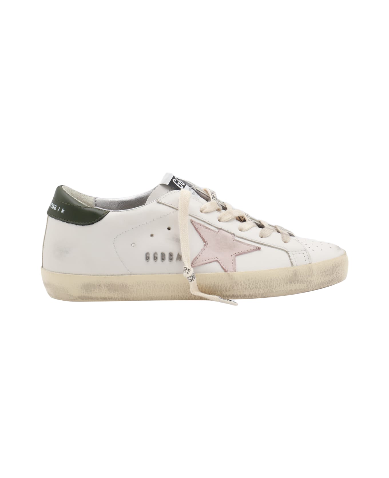 Golden Goose White Leather Sneakers - WHITE/LIGHT PINK/DARK GREEN
