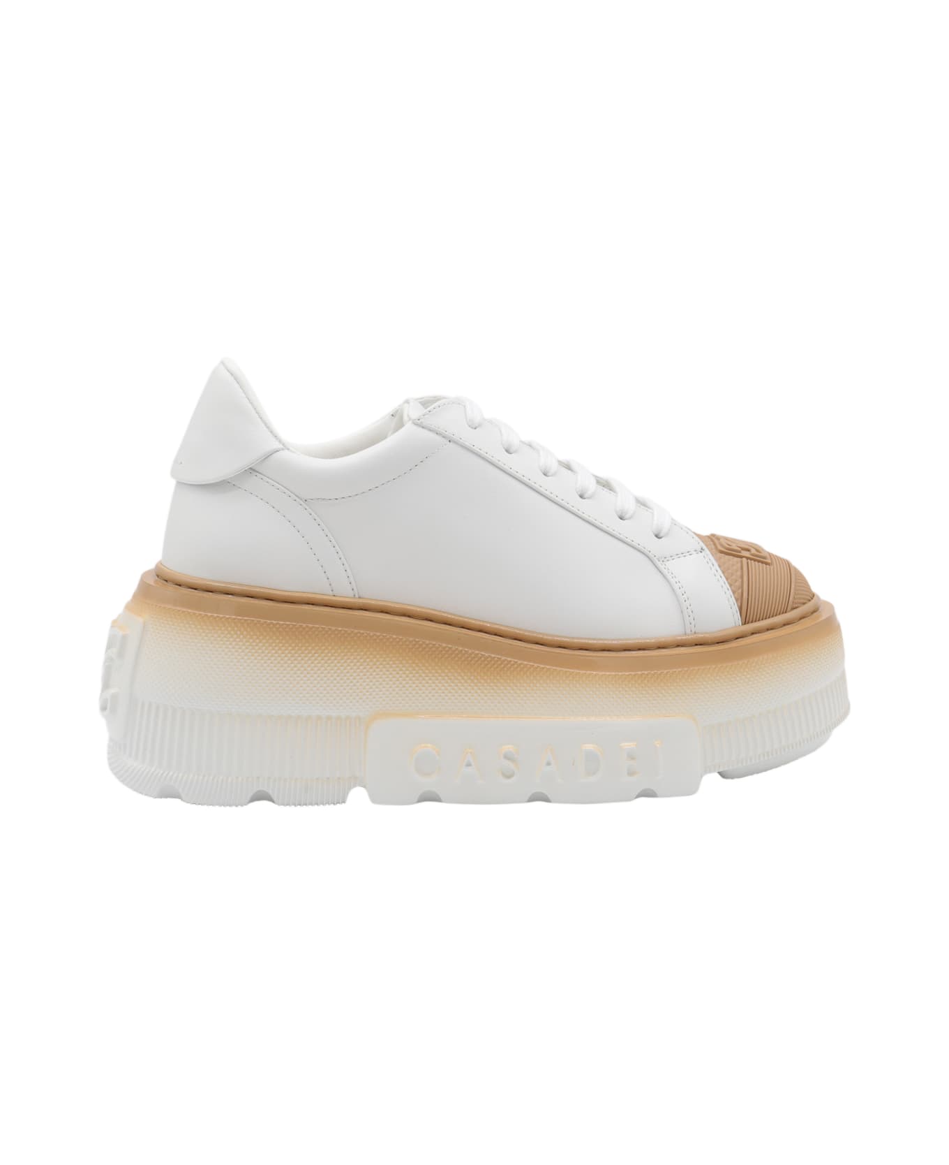 Casadei White Beige Leather Sneakers - BIANCO/NOCCIOLA