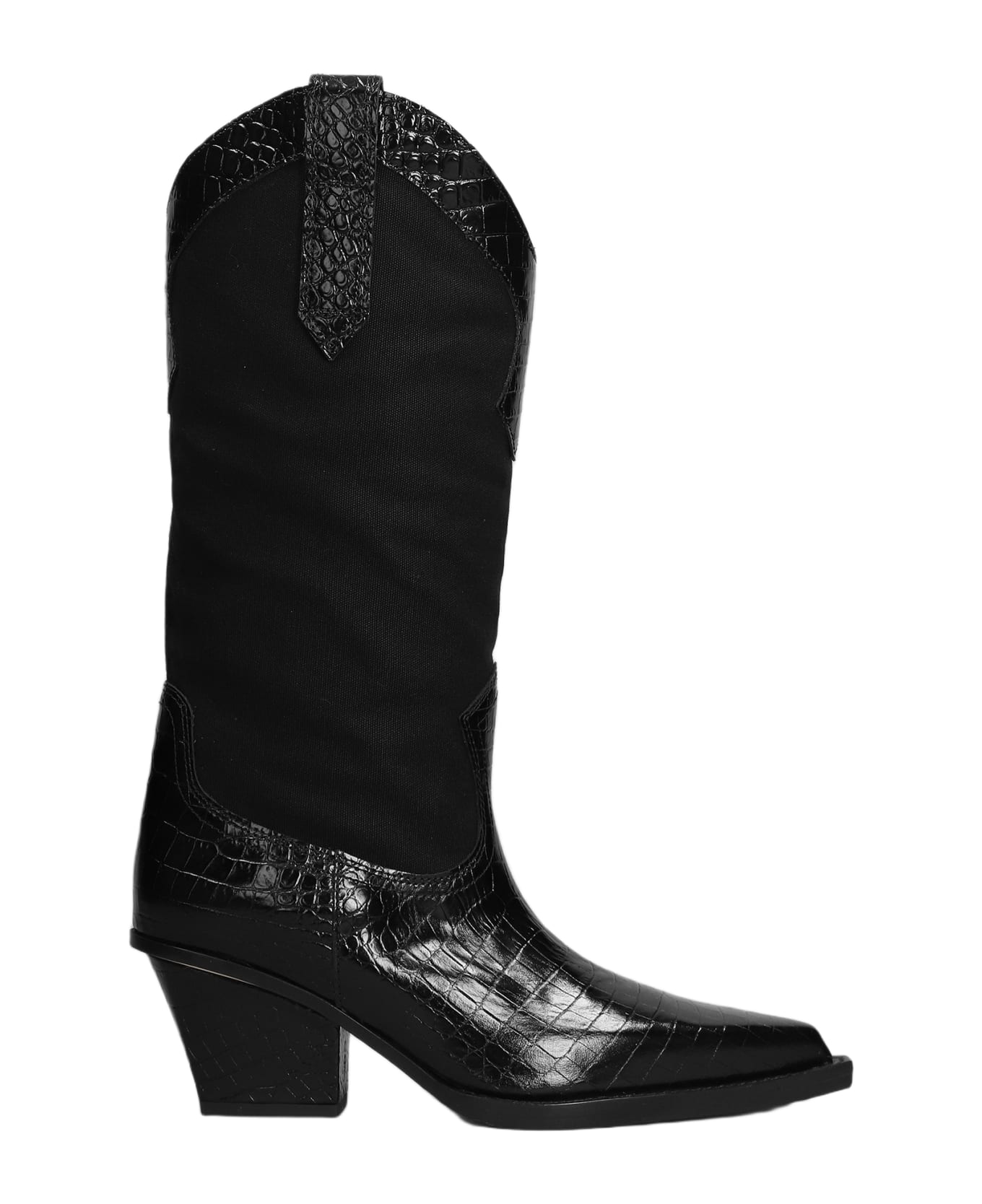 Paris Texas Rosario Texan Boots In Black Leather And Fabric - black