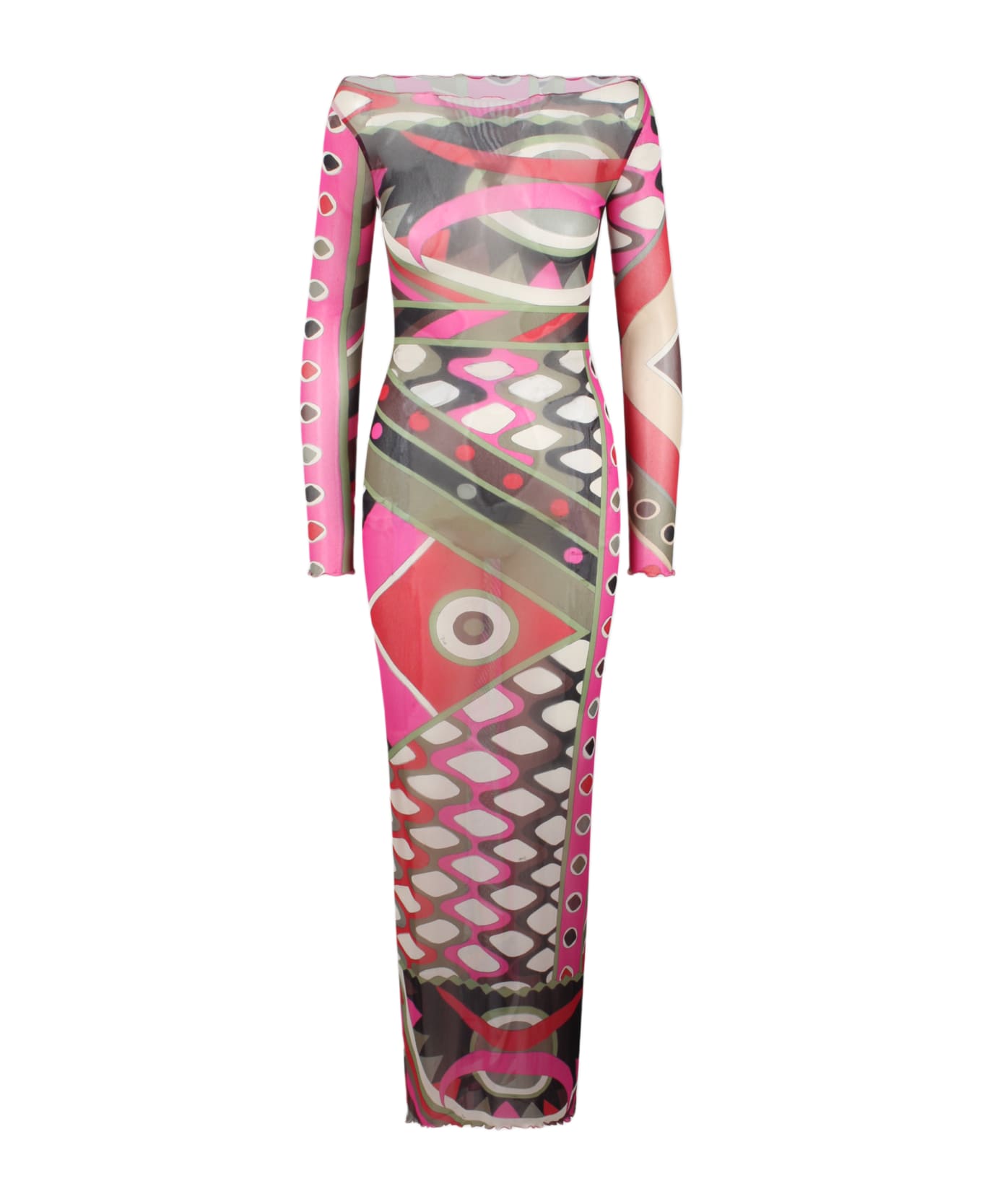 Pucci Vivara-print Long Mesh Dress - Multicolour