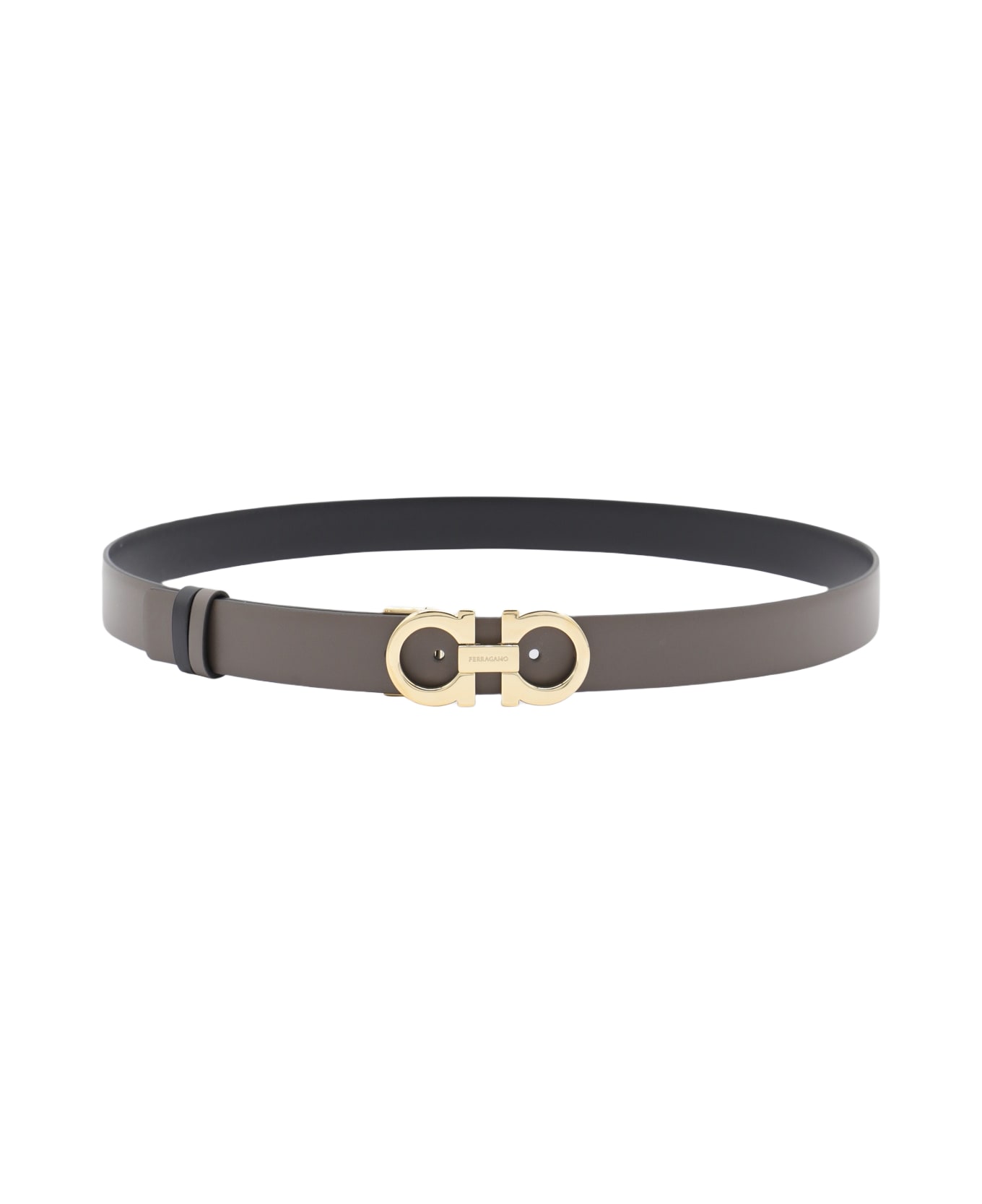 Ferragamo Brown Leather Belt - CONCRETE/NERO