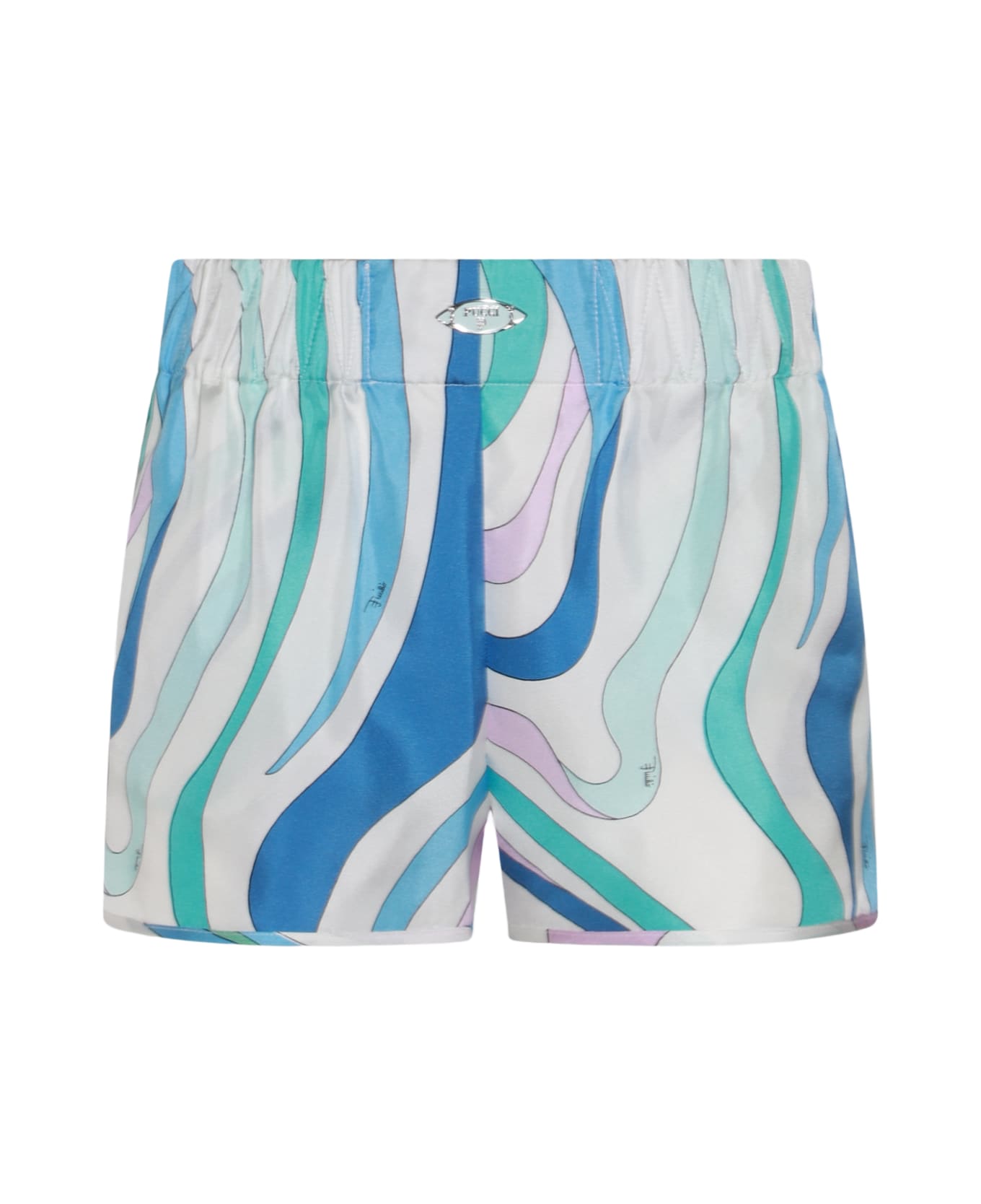 Pucci Blue And Multicolor Silk Shorts - Clear Blue