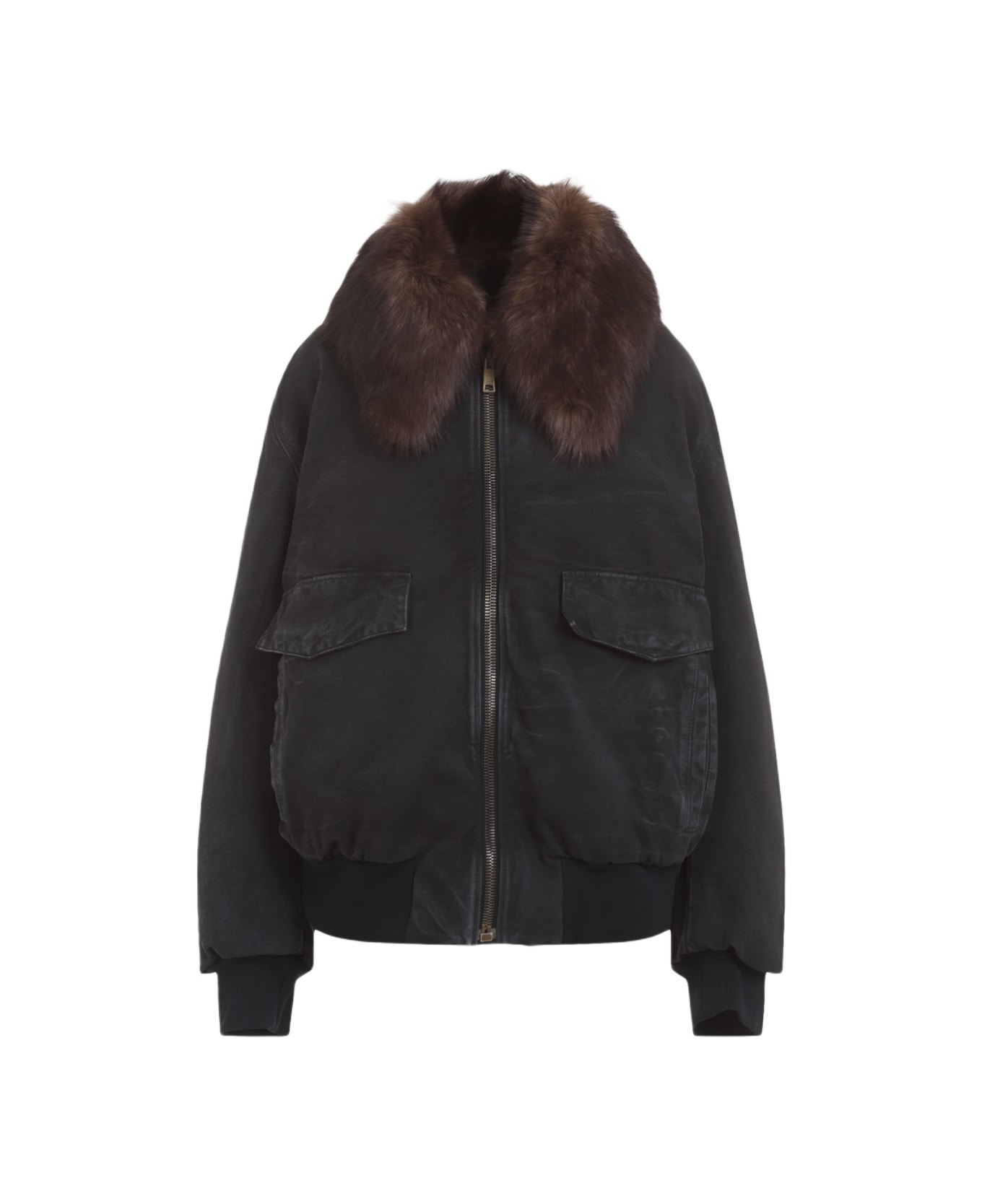 Prada Canvas Blouson Fake Fur Neck - Nero