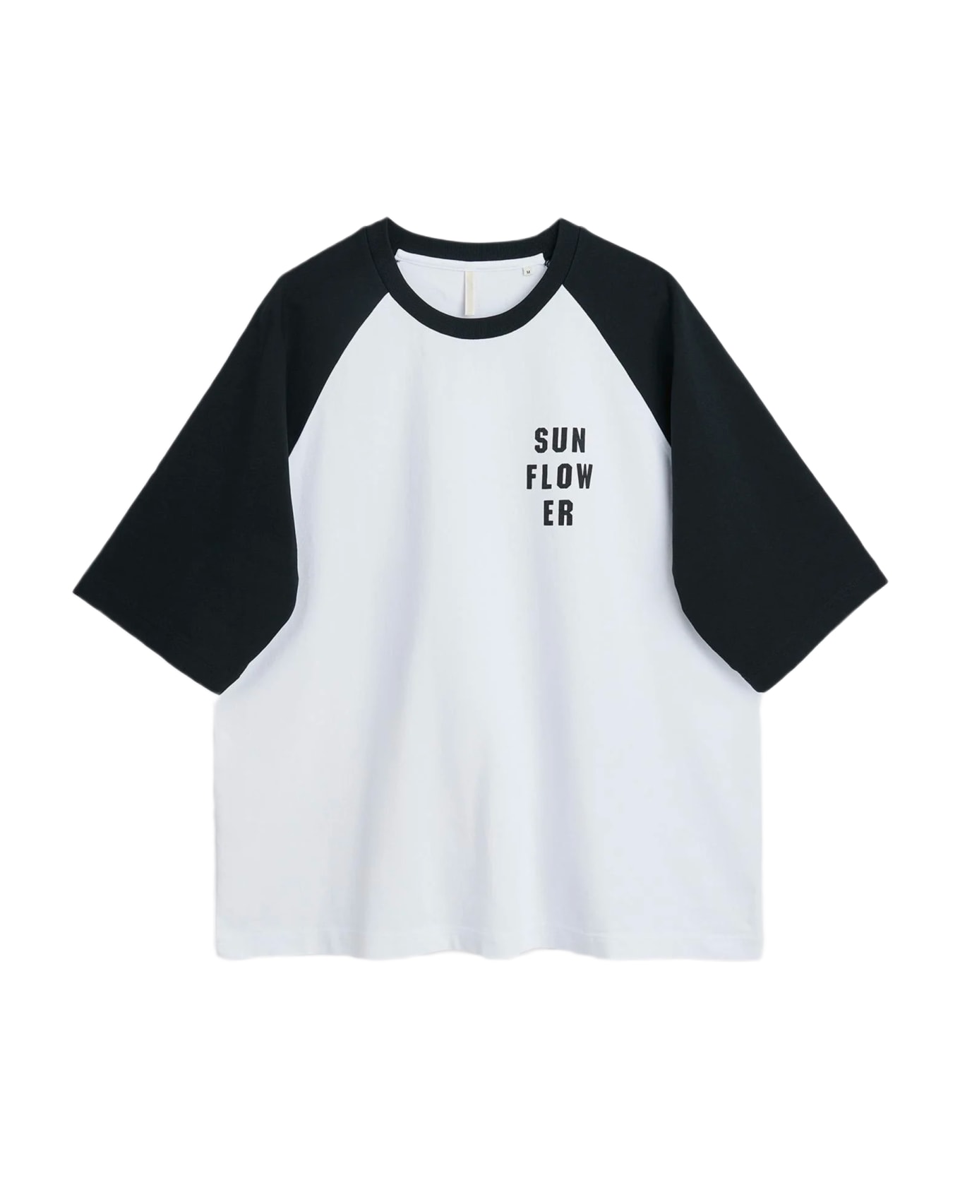 Sunflower #2040 White cotton raglans sleeves t-shirt with logo - Baseball Tee - Nero/bianco