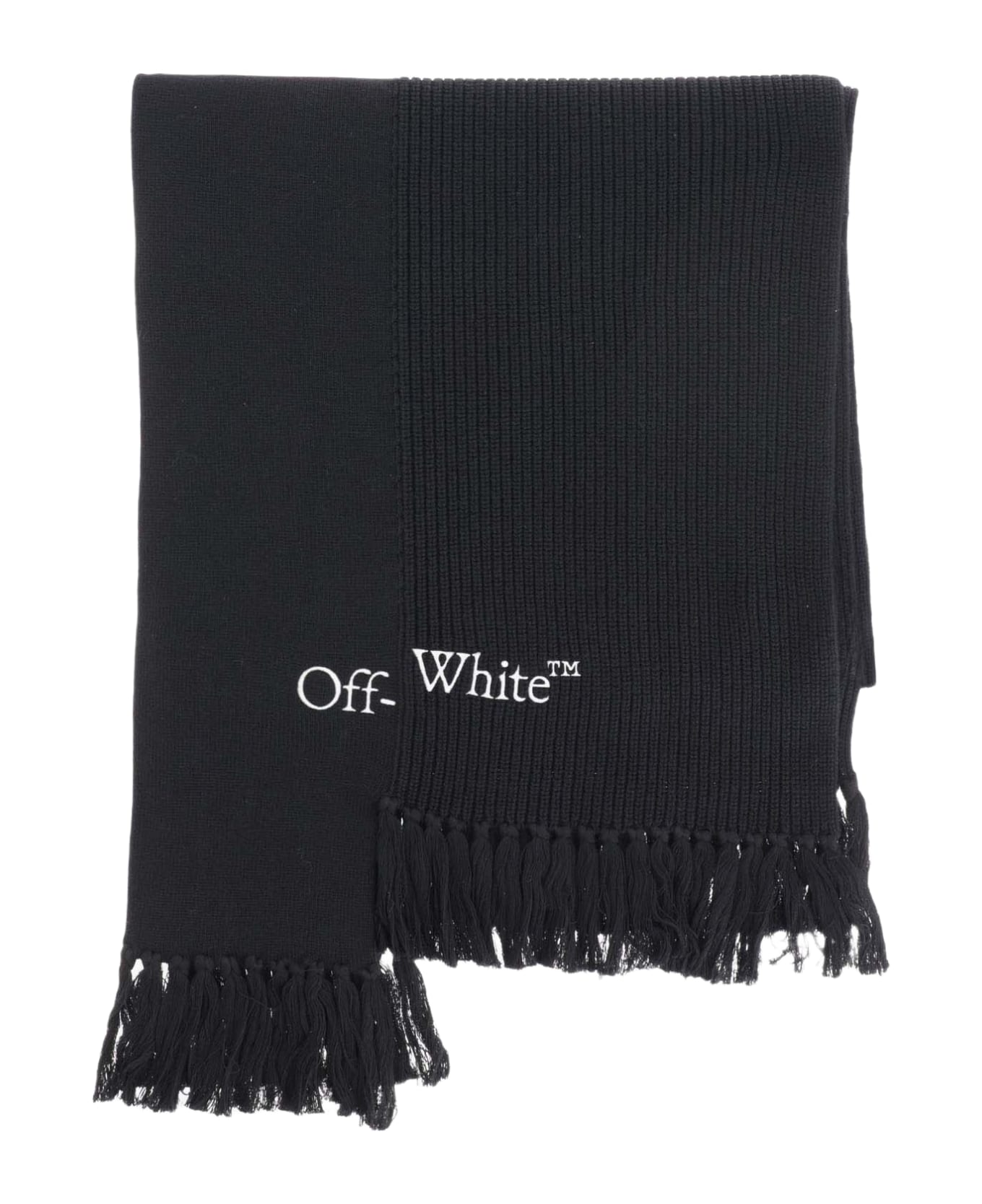 Off-White Asymmetrical Cotton And Cashmere Blend Scarf - Black