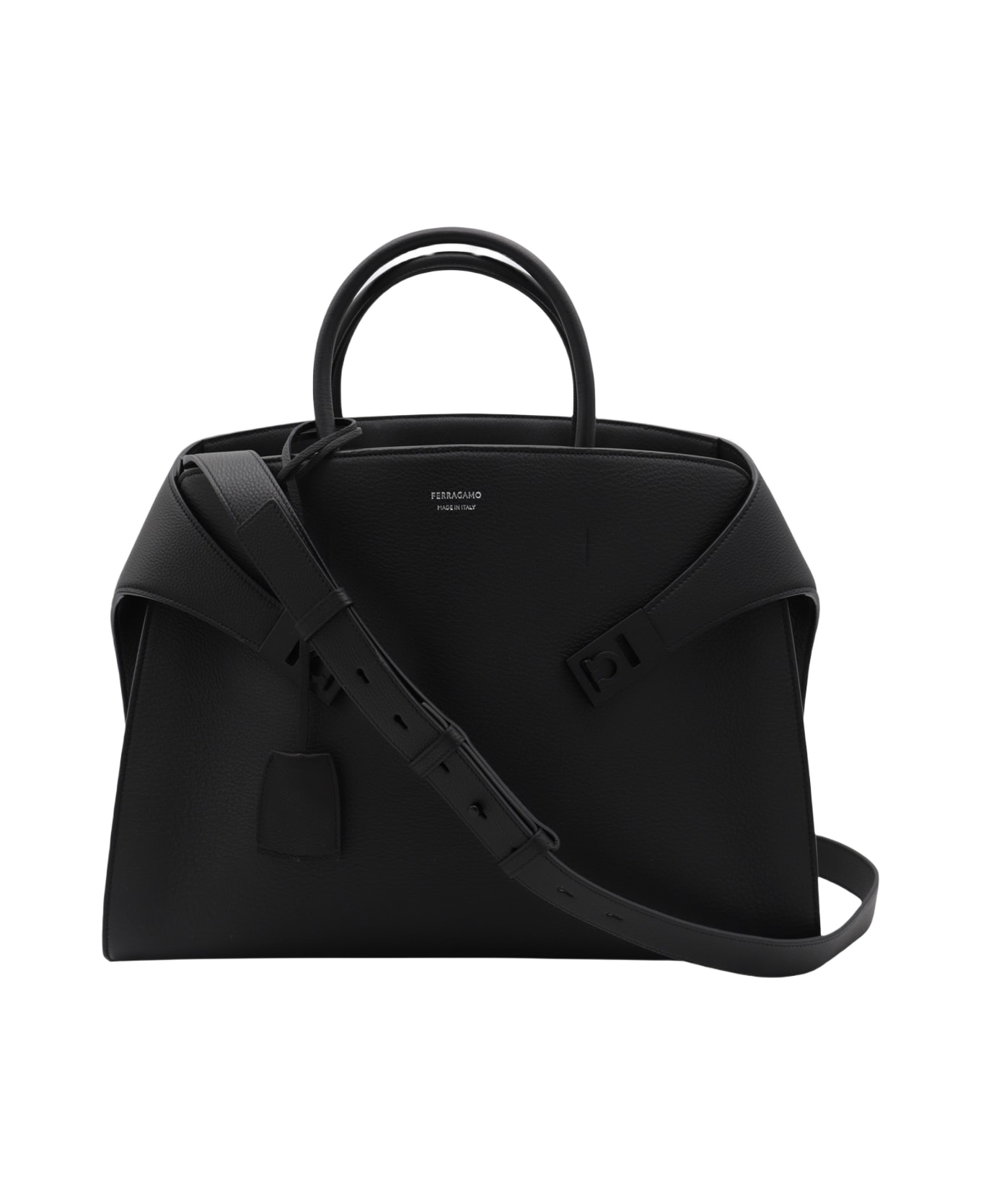 Ferragamo Black Leather Hug Top Handle Bag - Black