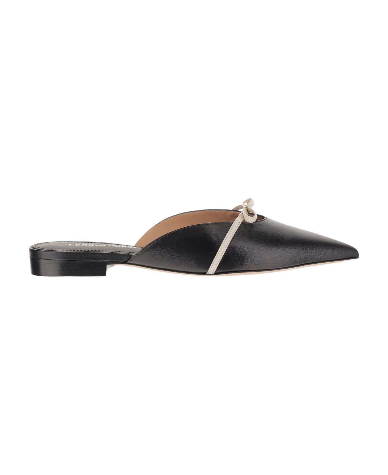 Ferragamo Leather Mules With Bow - Black