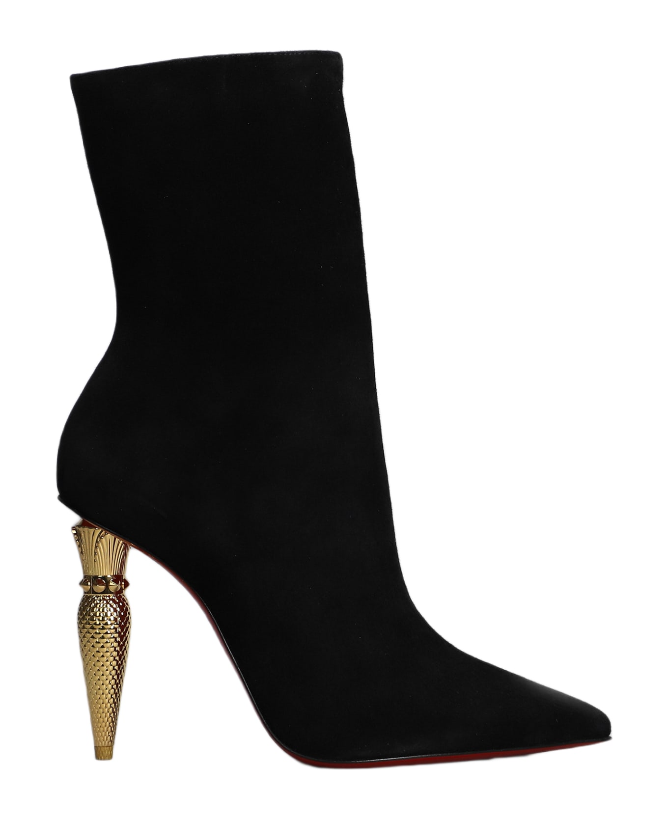 Christian Louboutin Lipbooty 100 High Heels Ankle Boots In Black Suede - black