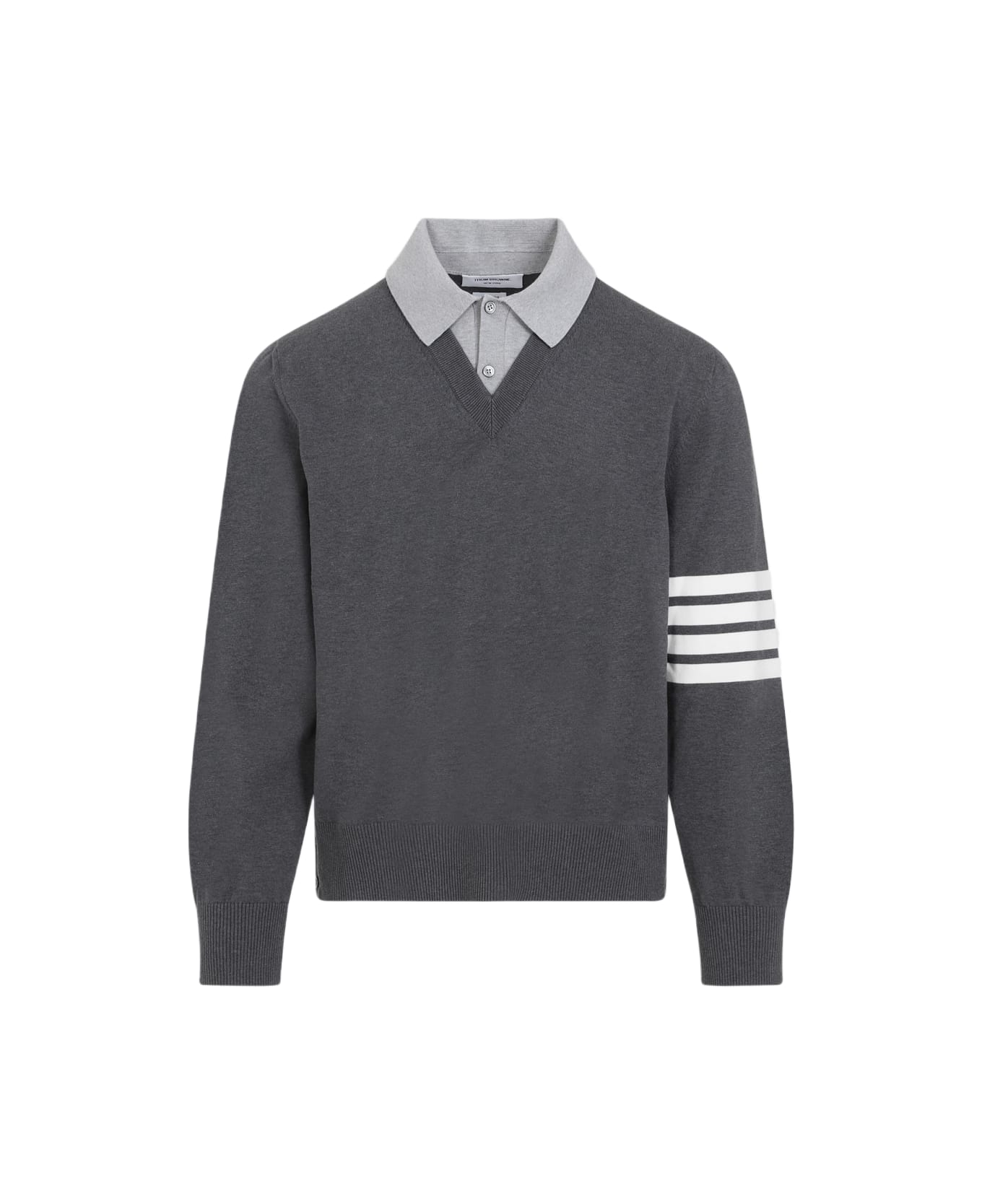 Thom Browne Polo With V-neck Pullover - Med Grey