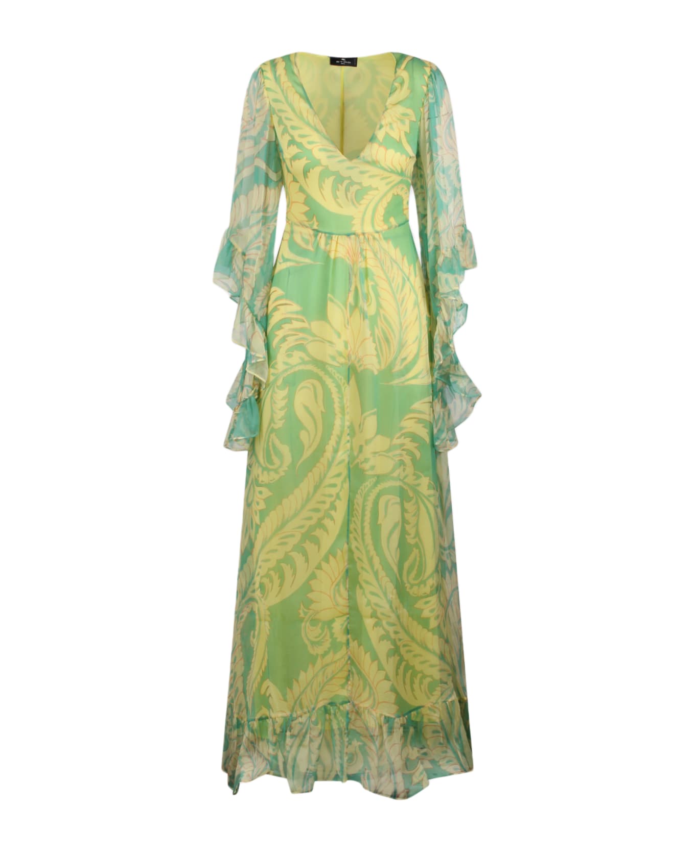 Etro Printed Tulle Dress - Green ワンピース＆ドレス