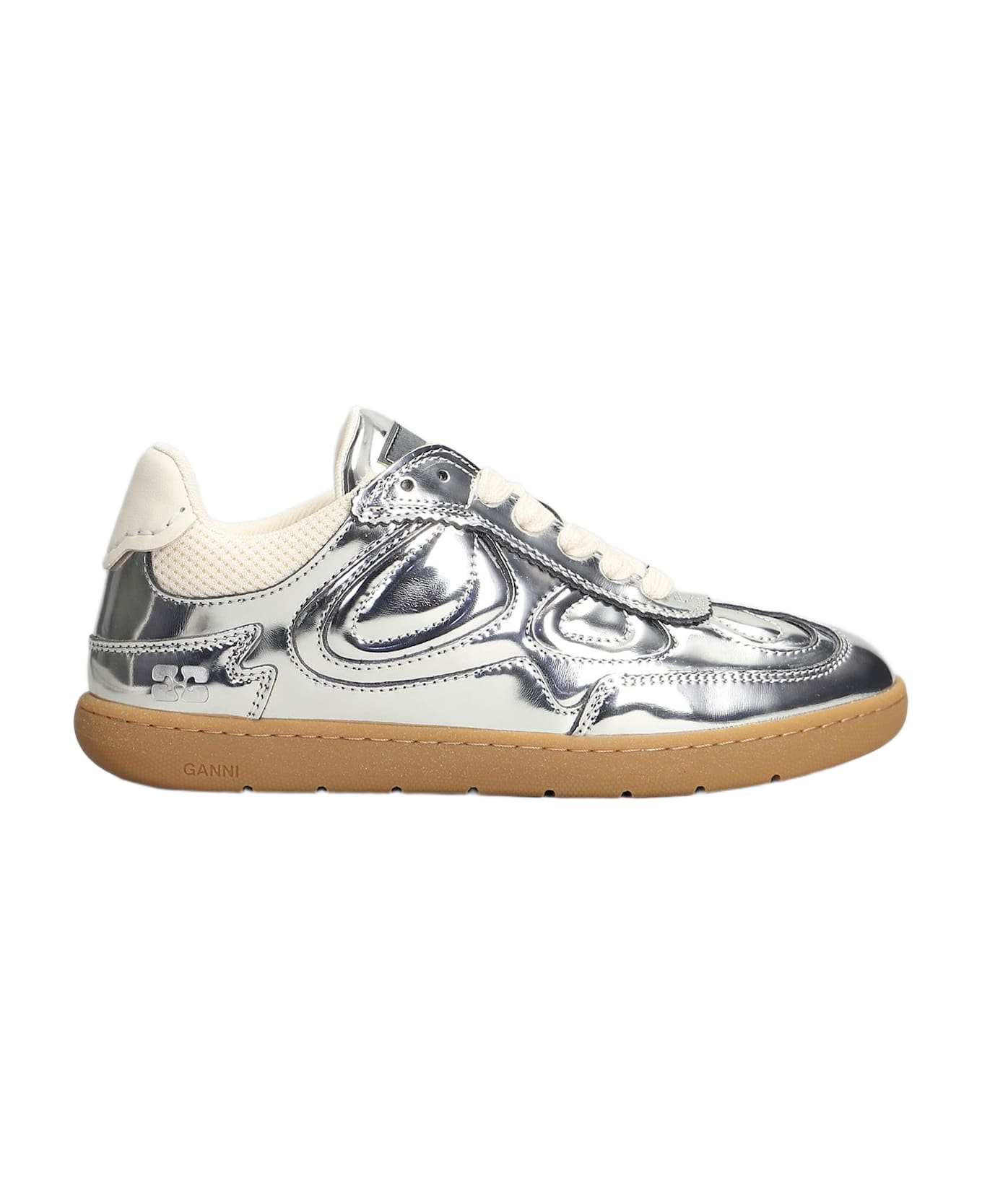 Ganni 08 Specchio Sneakers In Silver Leather - silver