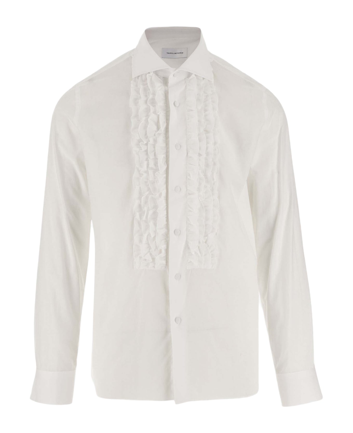 Tagliatore Cotton Poplin Shirt With Ruffles - White