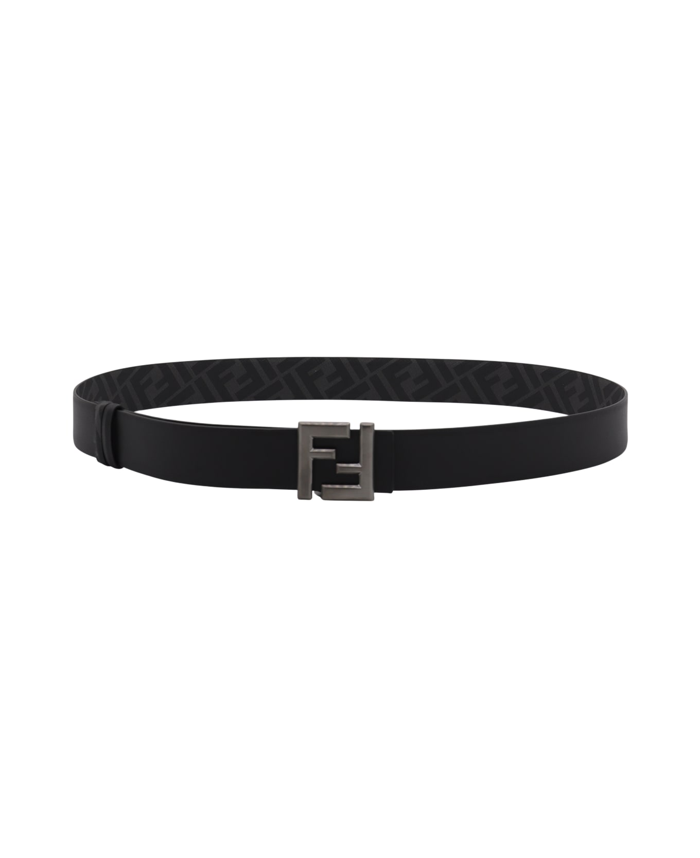 Fendi Black And Grey Leather Belt - Black