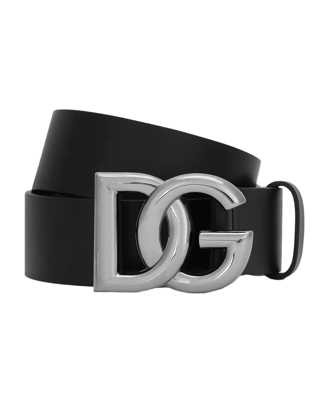 Dolce 
Gabbana Black Leather Belt - BLACK/RUTHENIUM