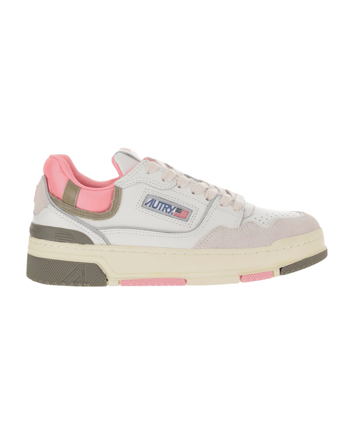 Autry Clc Low Suede And Mesh Sneakers - Bianco+rosa