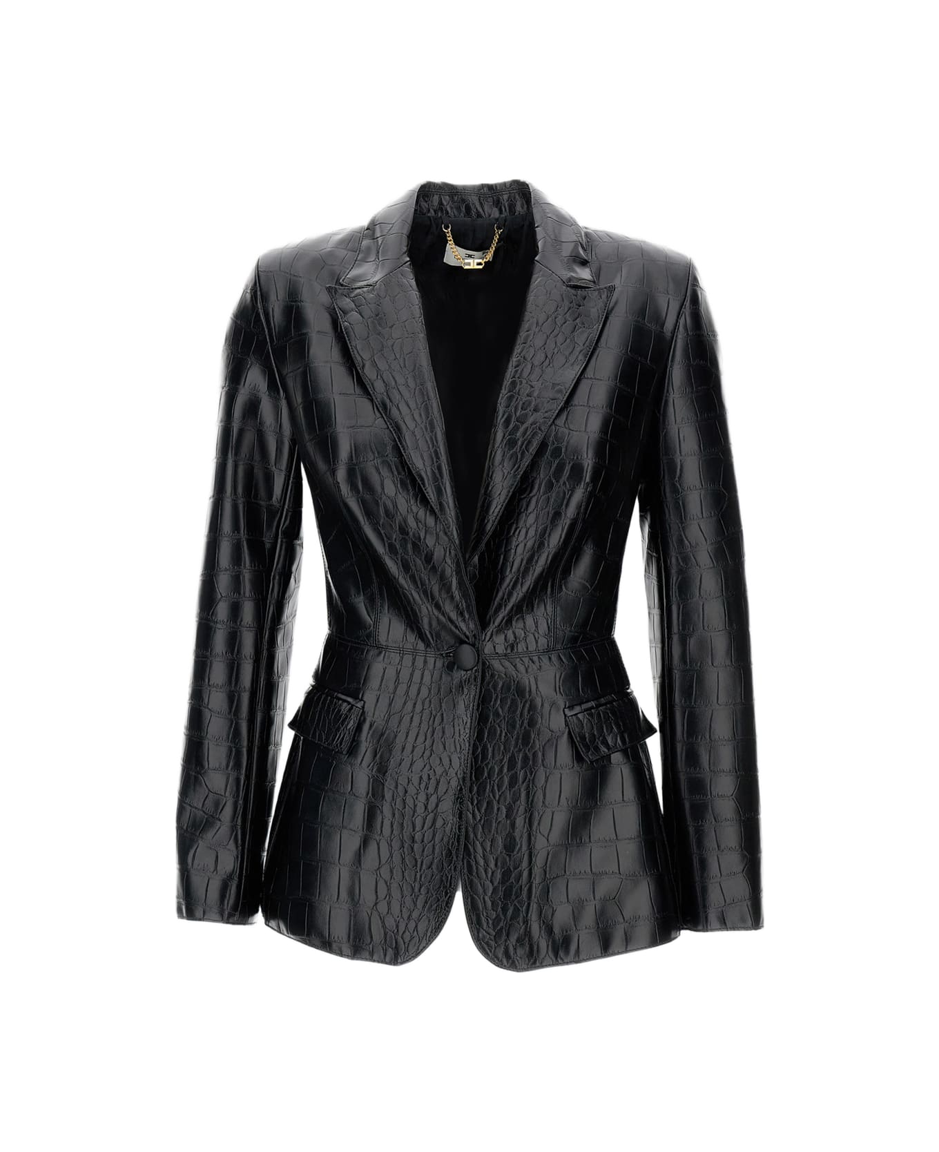 Elisabetta Franchi Crocodile Print Blazer - Black