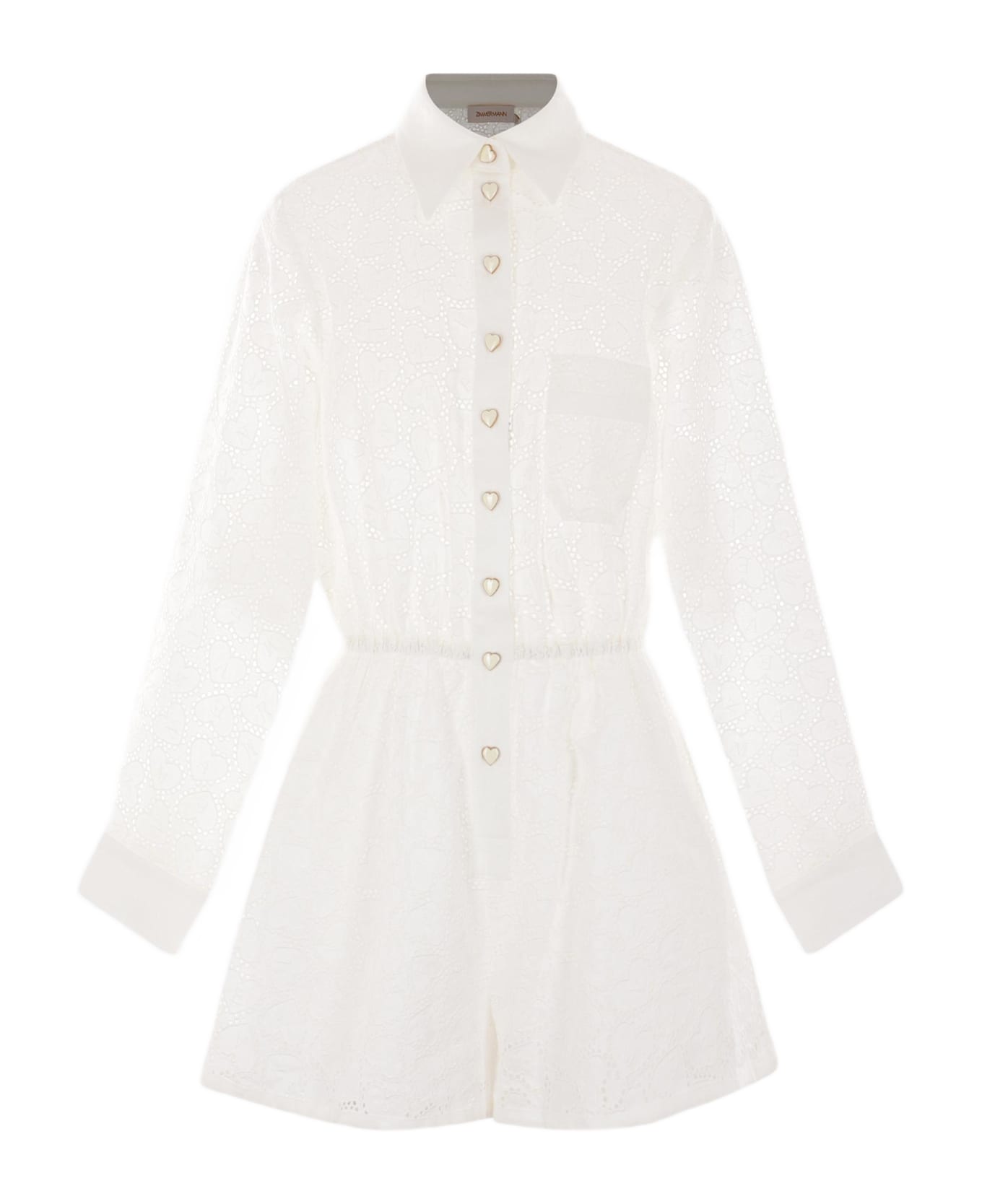Zimmermann Crush Embroidred Playsuit - White