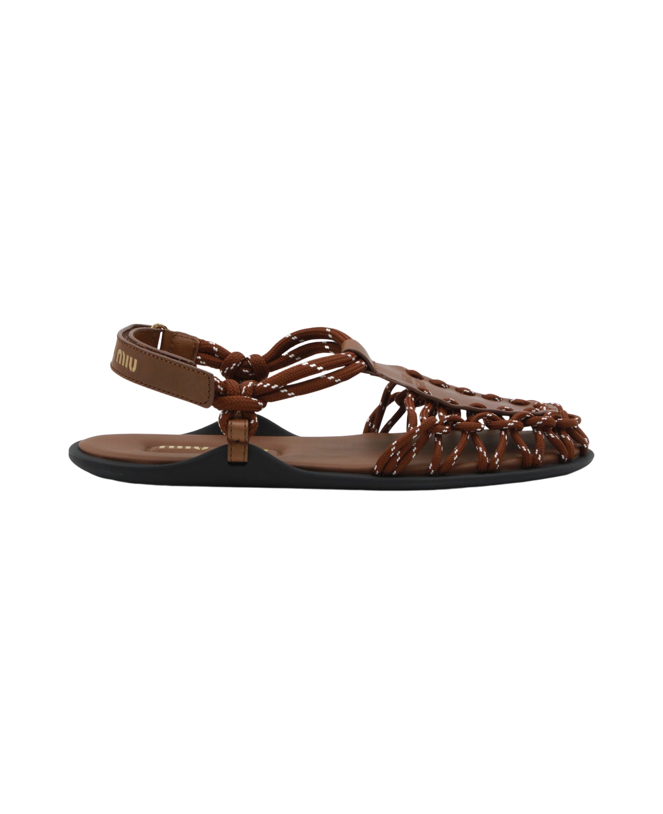 Miu Miu Dark Brown Tobacco Leather Flats - NOCCIOLO+TABACCO