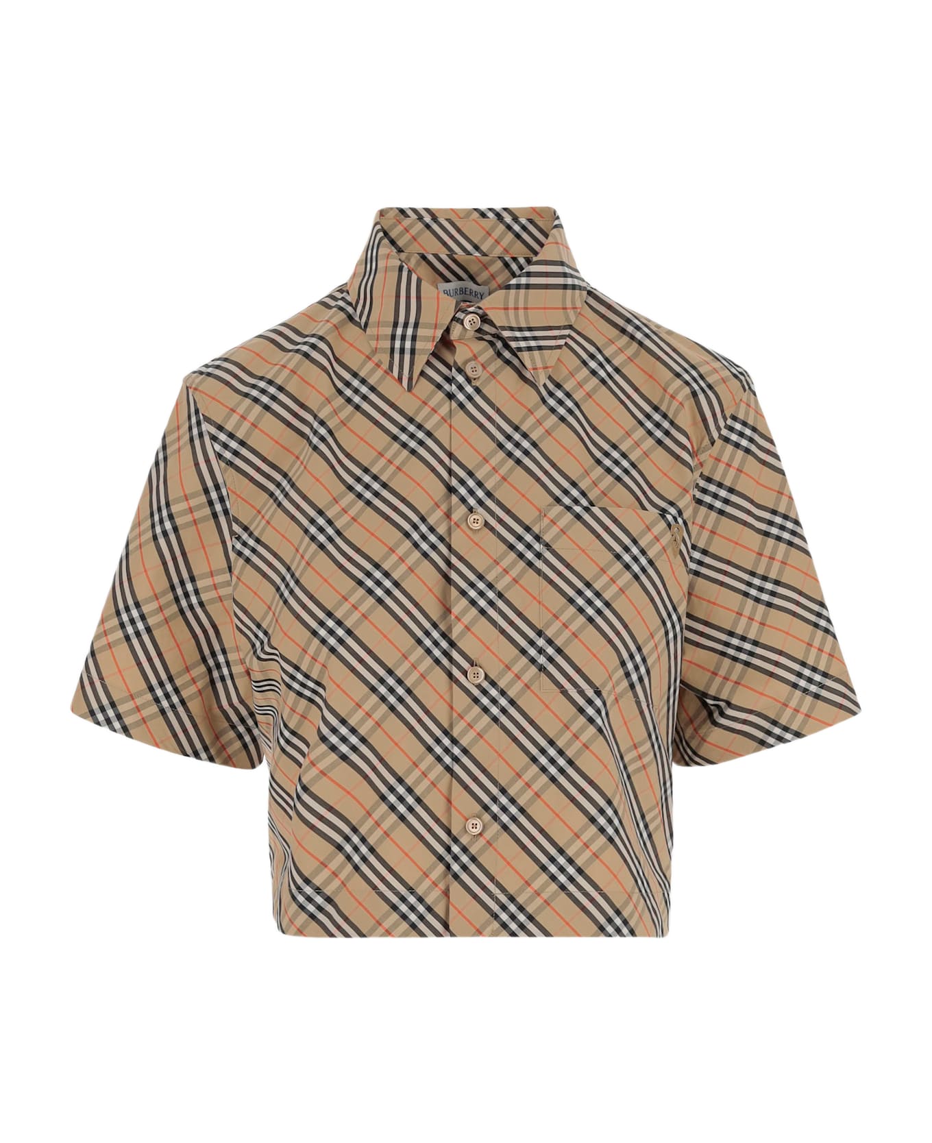 Burberry Cotton Crop Shirt With Check Pattern - Beige