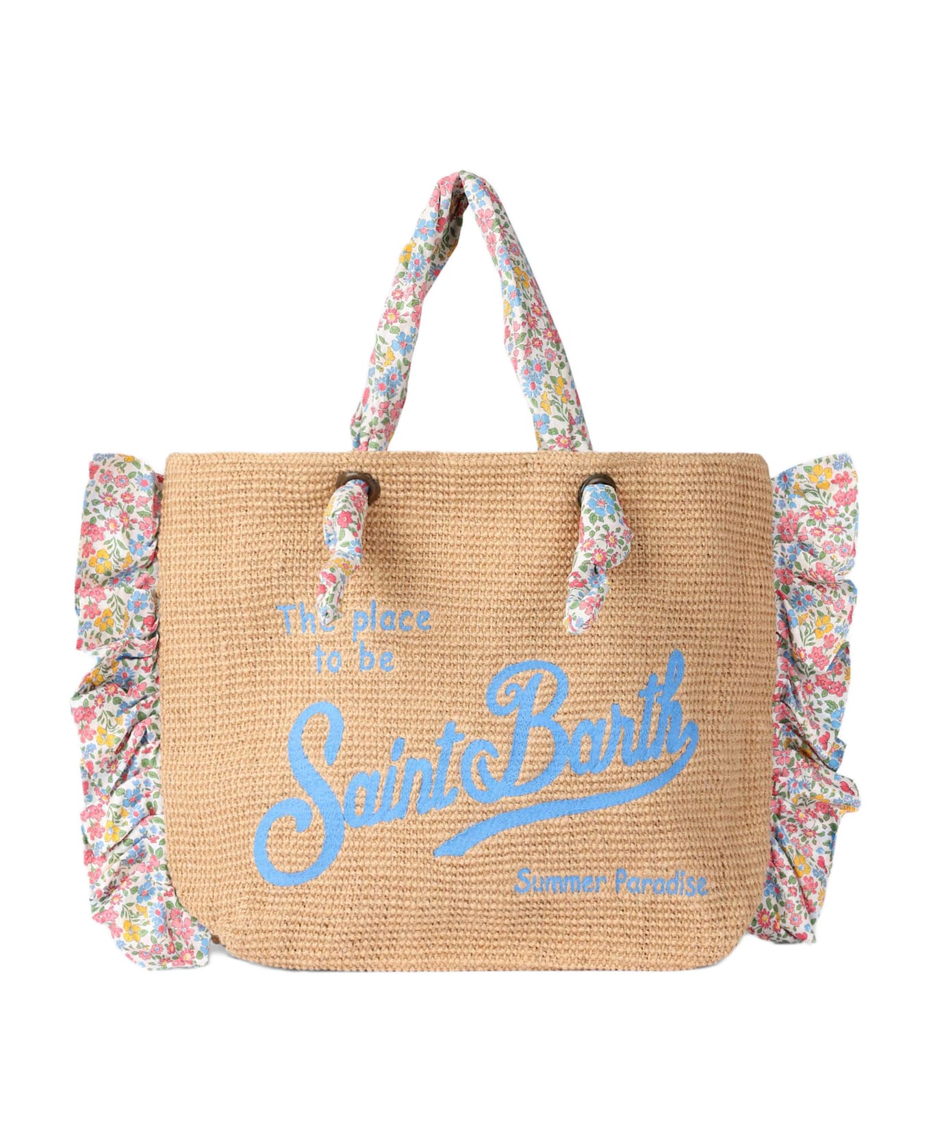 MC2 Saint Barth Helene Volant Bag With Multicolor Flower Print | Made With Liberty Fabric - WHITE