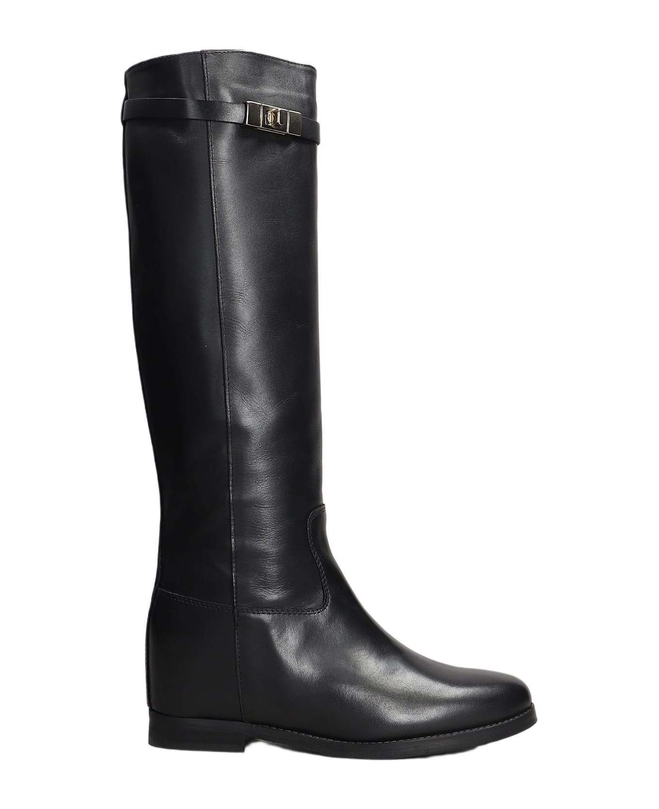 Julie Dee Low Heels Boots In Black Leather - black