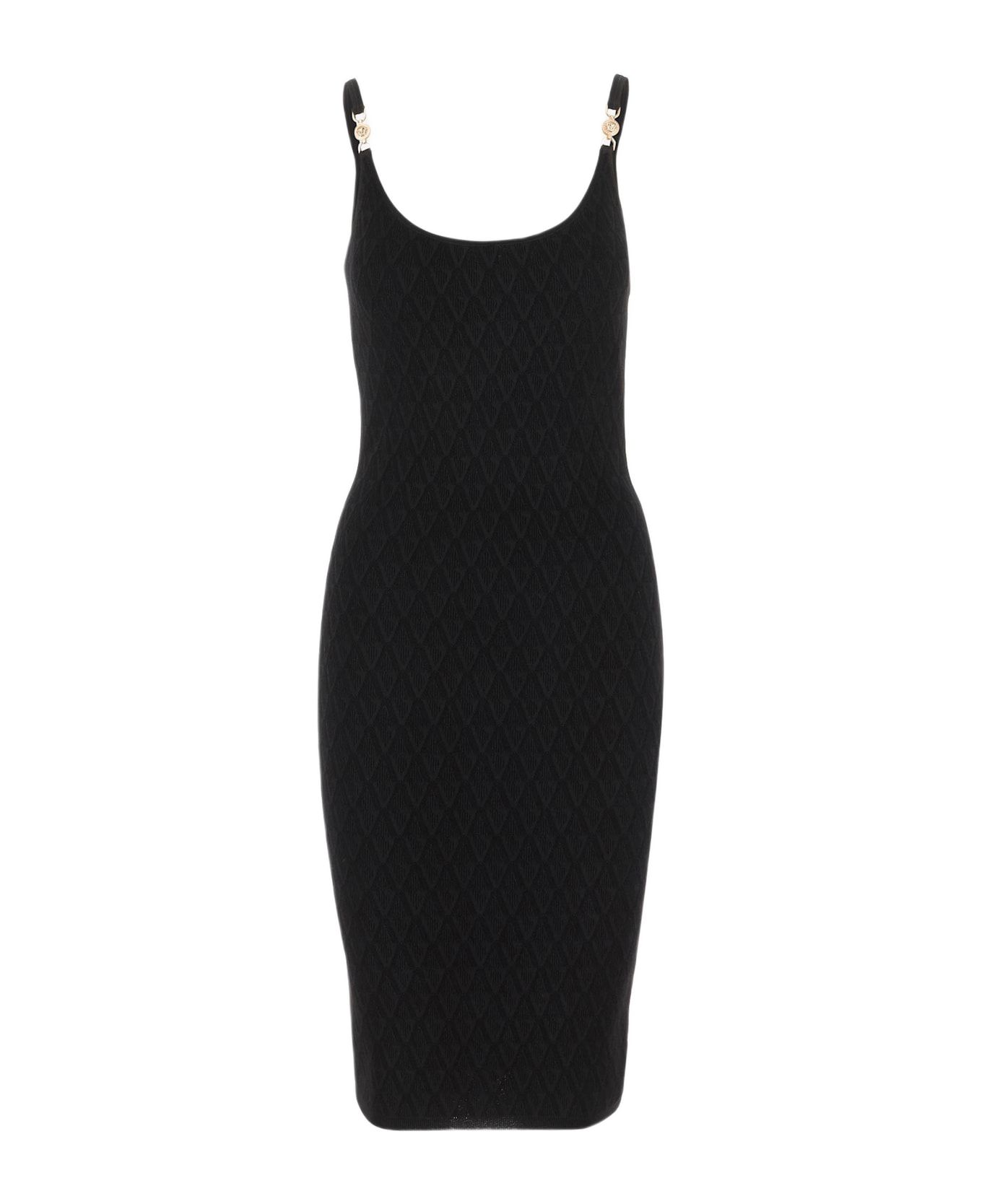Versace Stretch Jacquard V-textured Knit Dress - Black