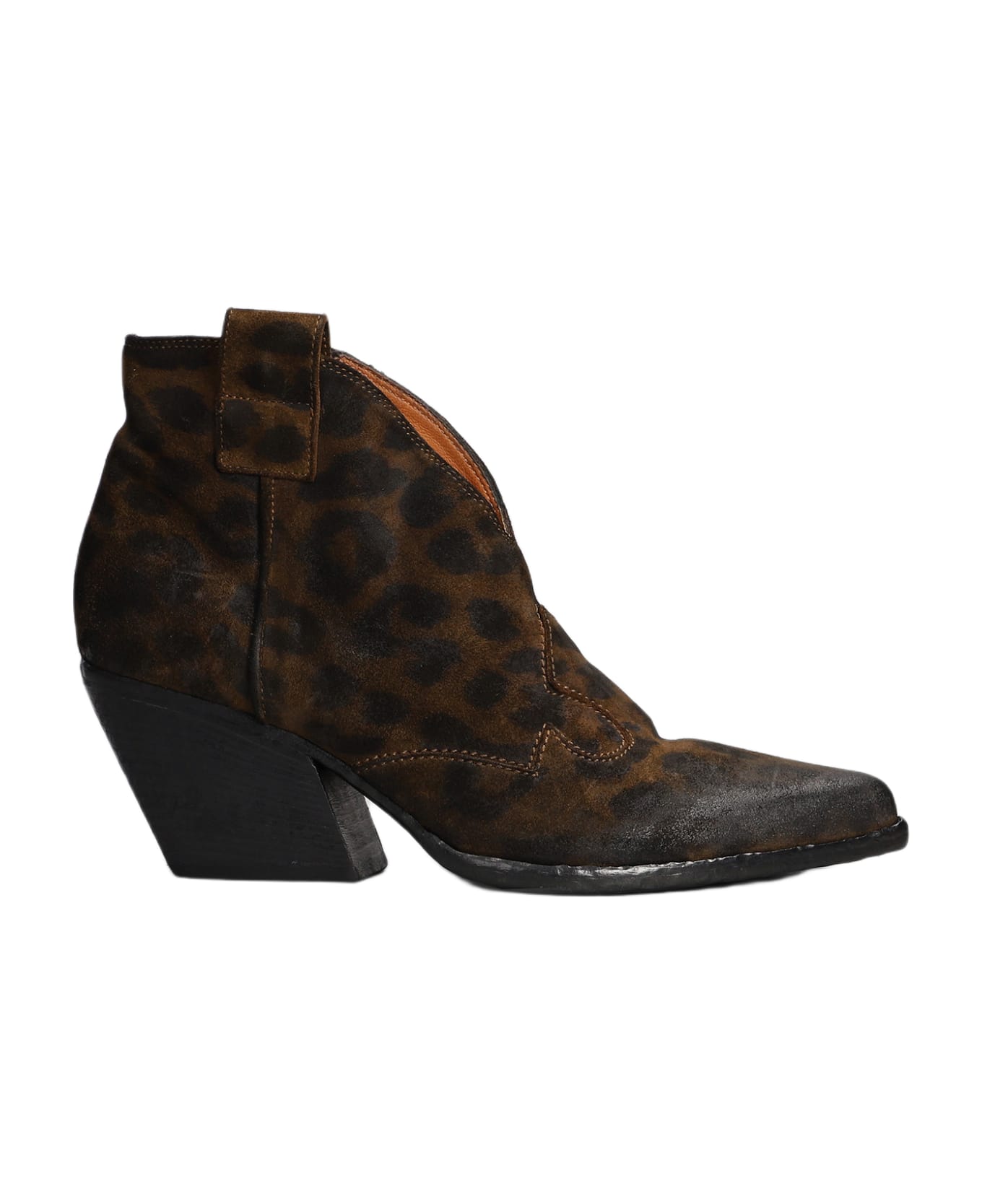 Elena Iachi Texan Ankle Boots In Animalier Suede - Animalier