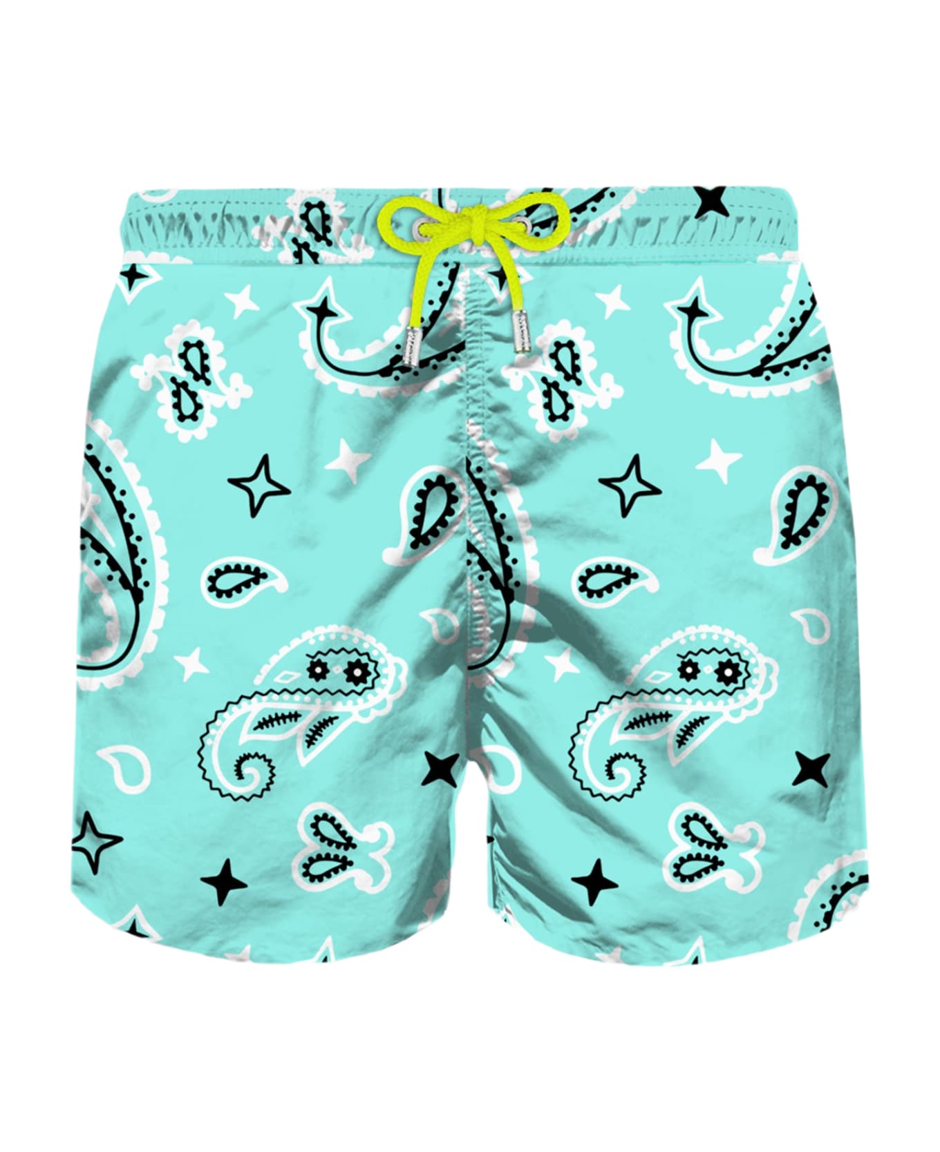 MC2 Saint Barth Man Light Fabric Swim Shorts With Water Green Paisley Print - GREEN