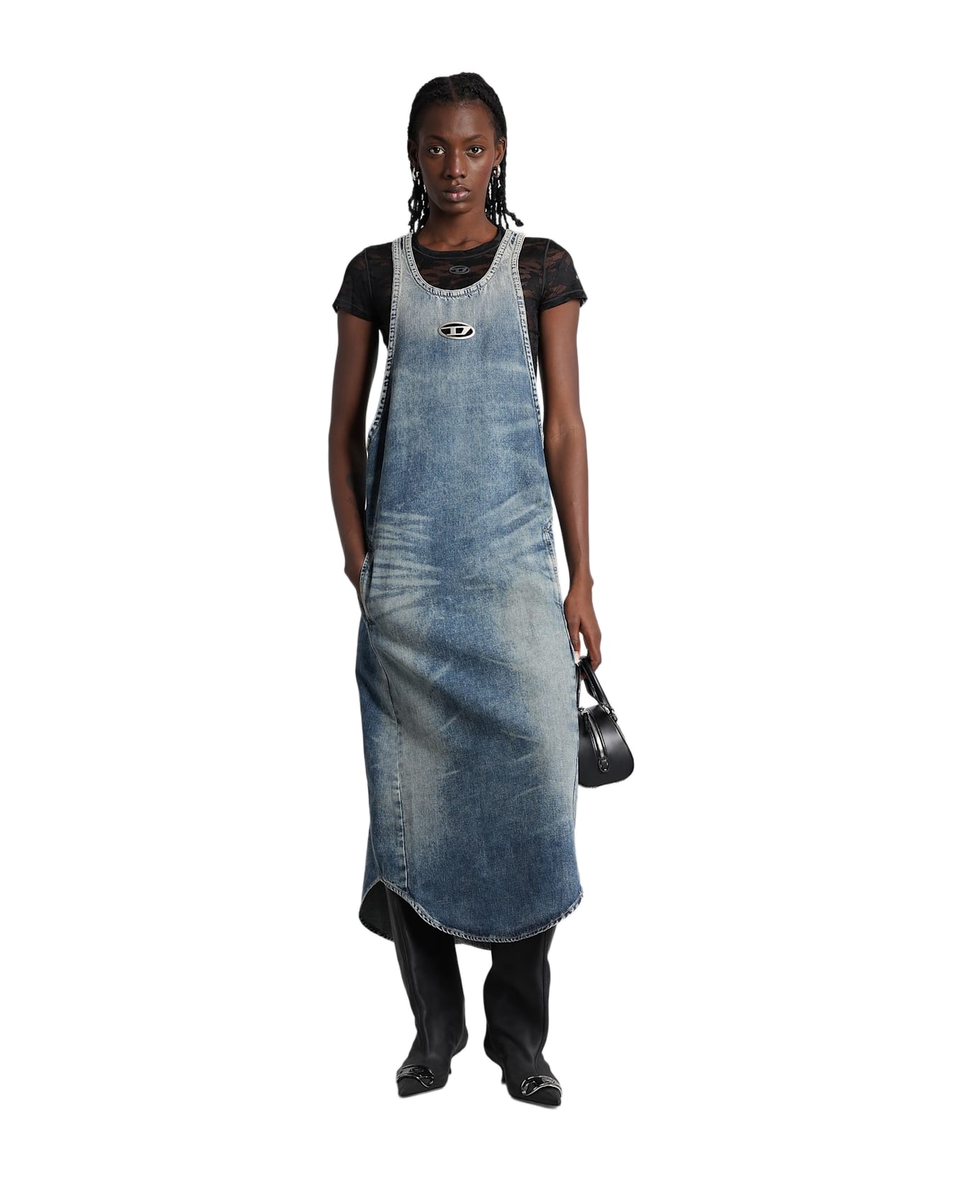 Diesel De-mariana-s Long Dress In Blue Cotton - blue