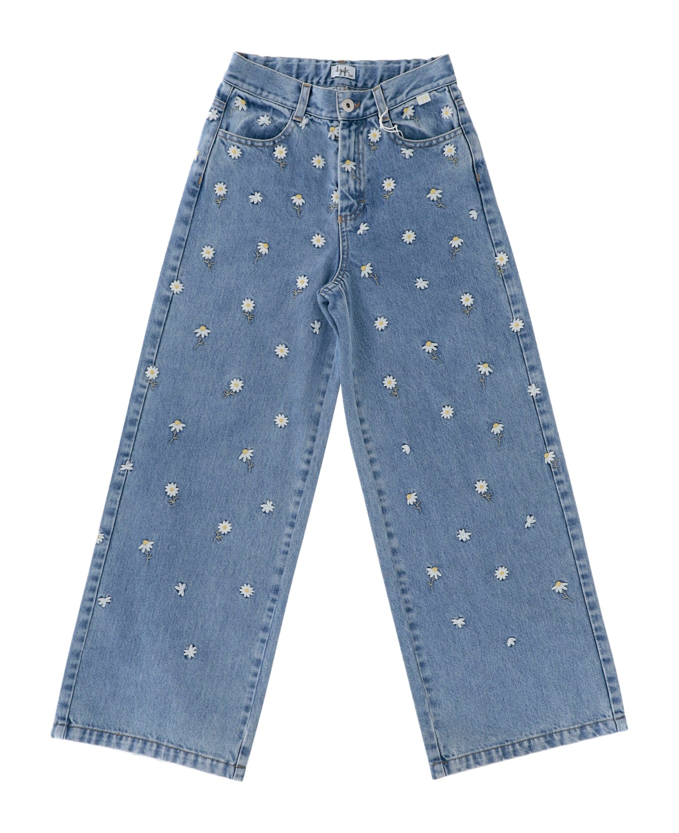 Il Gufo Jeans With Floral Embroidery - Blue