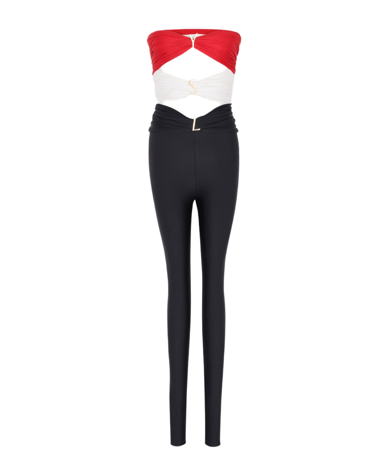 Saint Laurent Ysl Catsuit In Shiny Jersey - Black/crimson