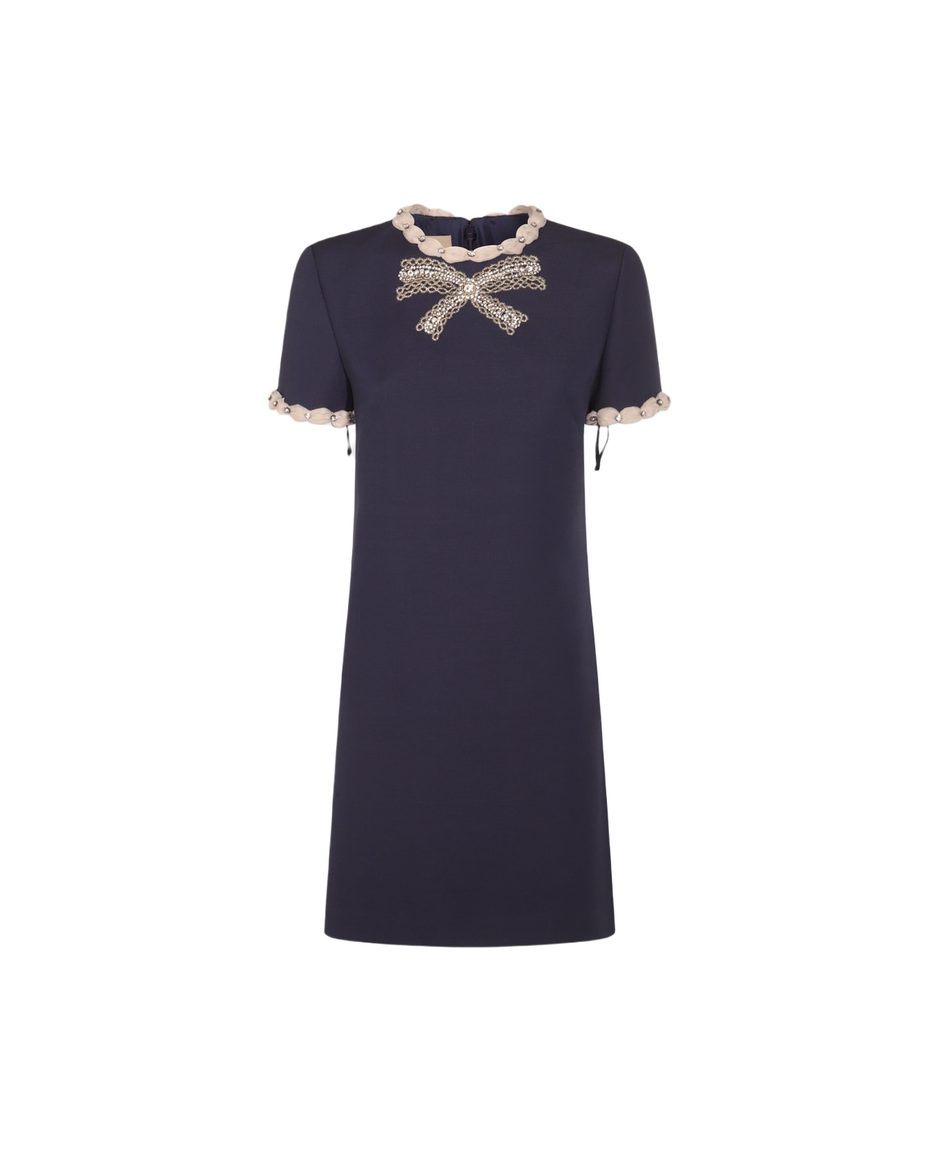 Valentino Blue Wool Mini Dress - INDACO/AVORIO