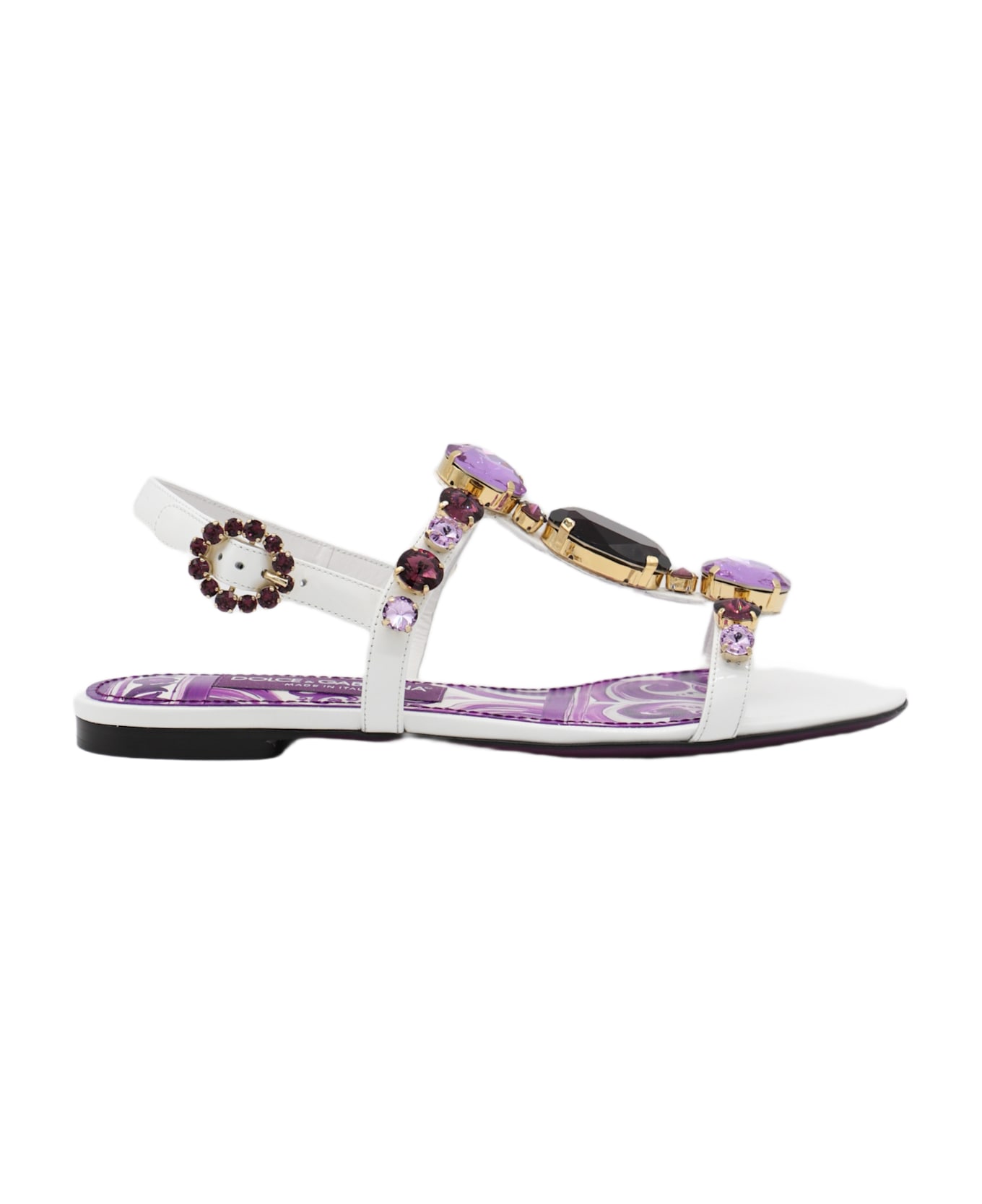 Dolce 
Gabbana White And Violet Leather Sandals - MAIOLICA VIOLA
