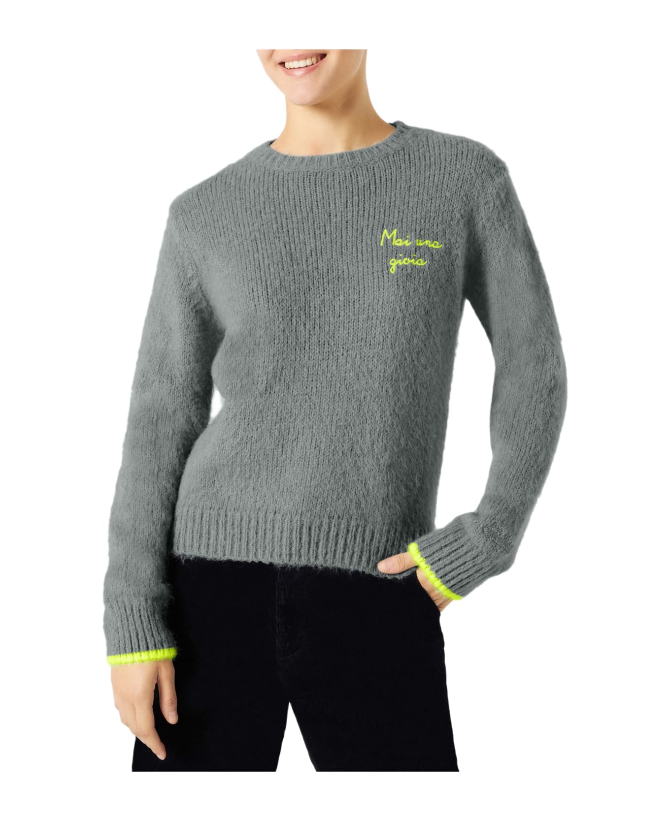 MC2 Saint Barth Woman Grey Brushed Sweater With Mai Una Gioia Embroidery - GREY