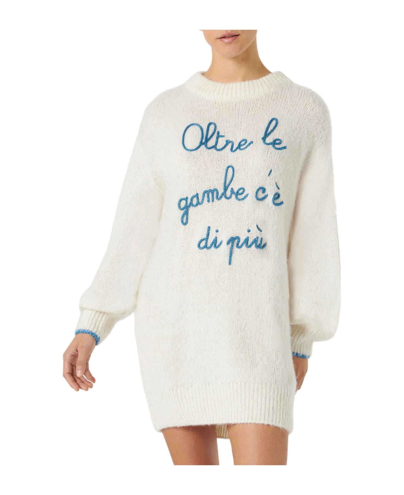 MC2 Saint Barth Woman Ultra Soft Knit Dress With Oltre Le Gambe C'è Di Più Embroidery | Niki Dj Special Edition - WHITE ニットウェア