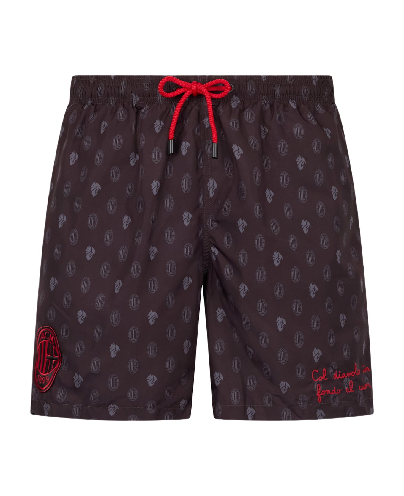 MC2 Saint Barth Man Lightweight Fabric Swim Shorts With Milan Logo Print And Patch | Ac Milan Special Edition - BLACK
