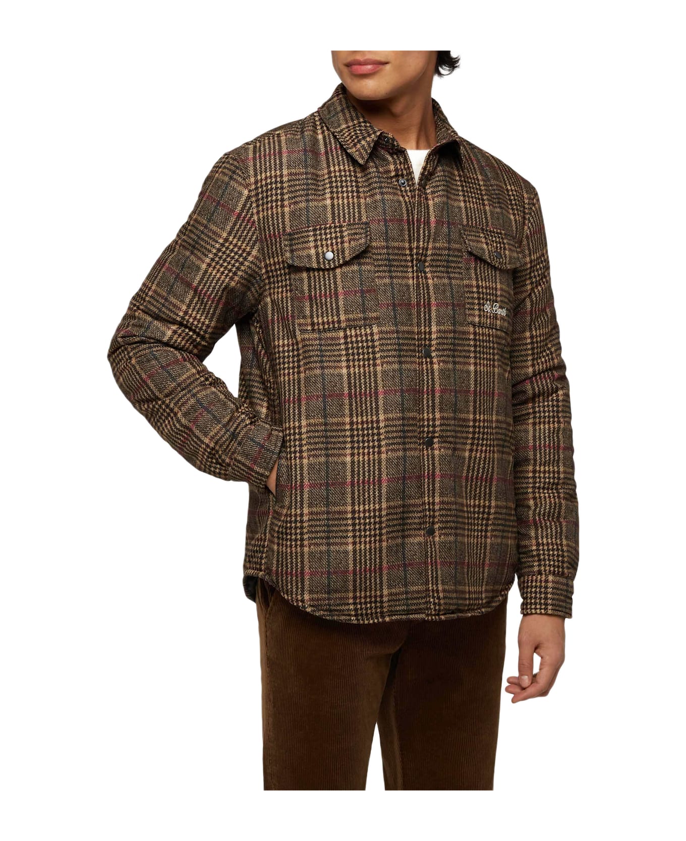 MC2 Saint Barth Technic Fabric Overshirt Chalet With Prince Of Wales Print - BROWN