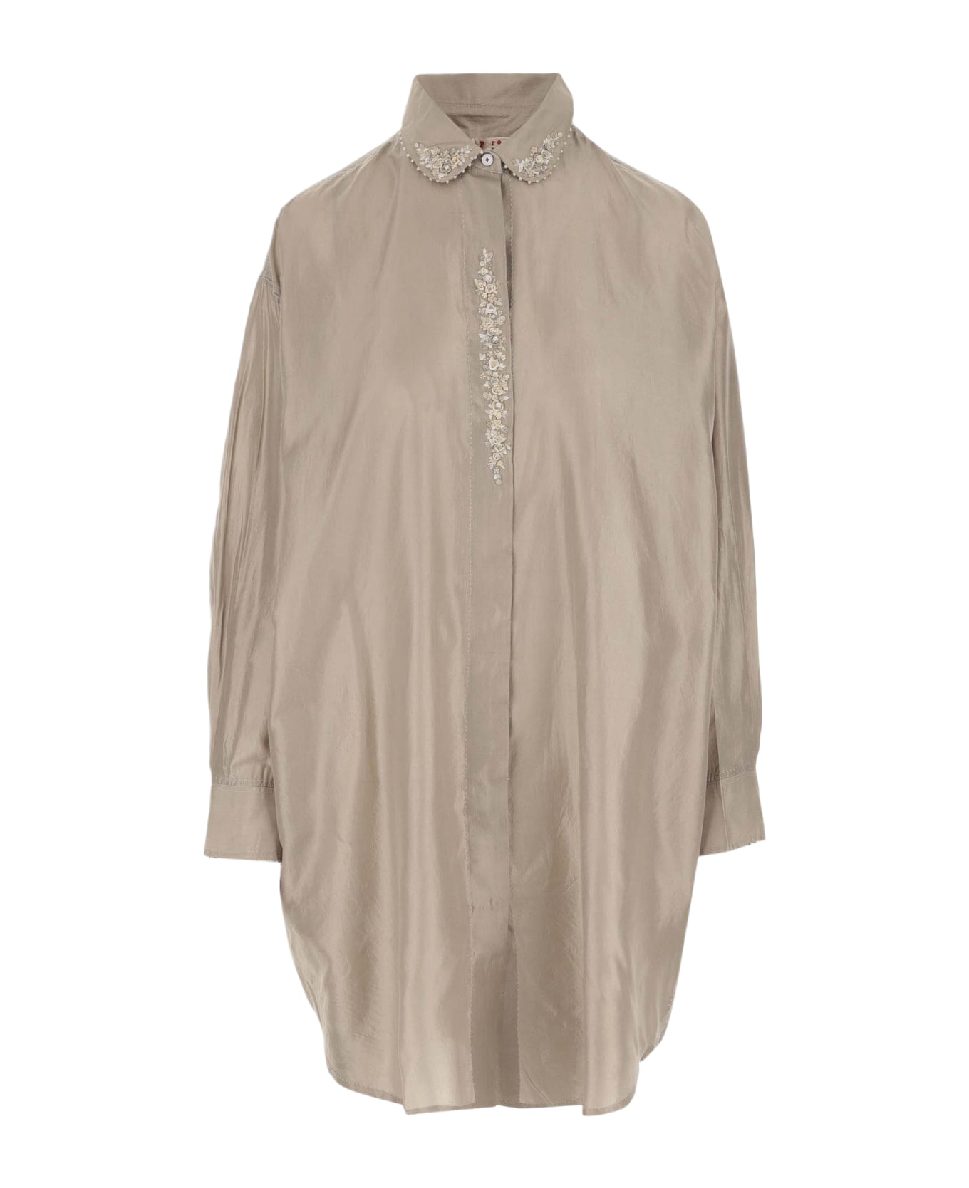 Péro Long Silk Shirt With Floral Embroidery - Beige シャツ