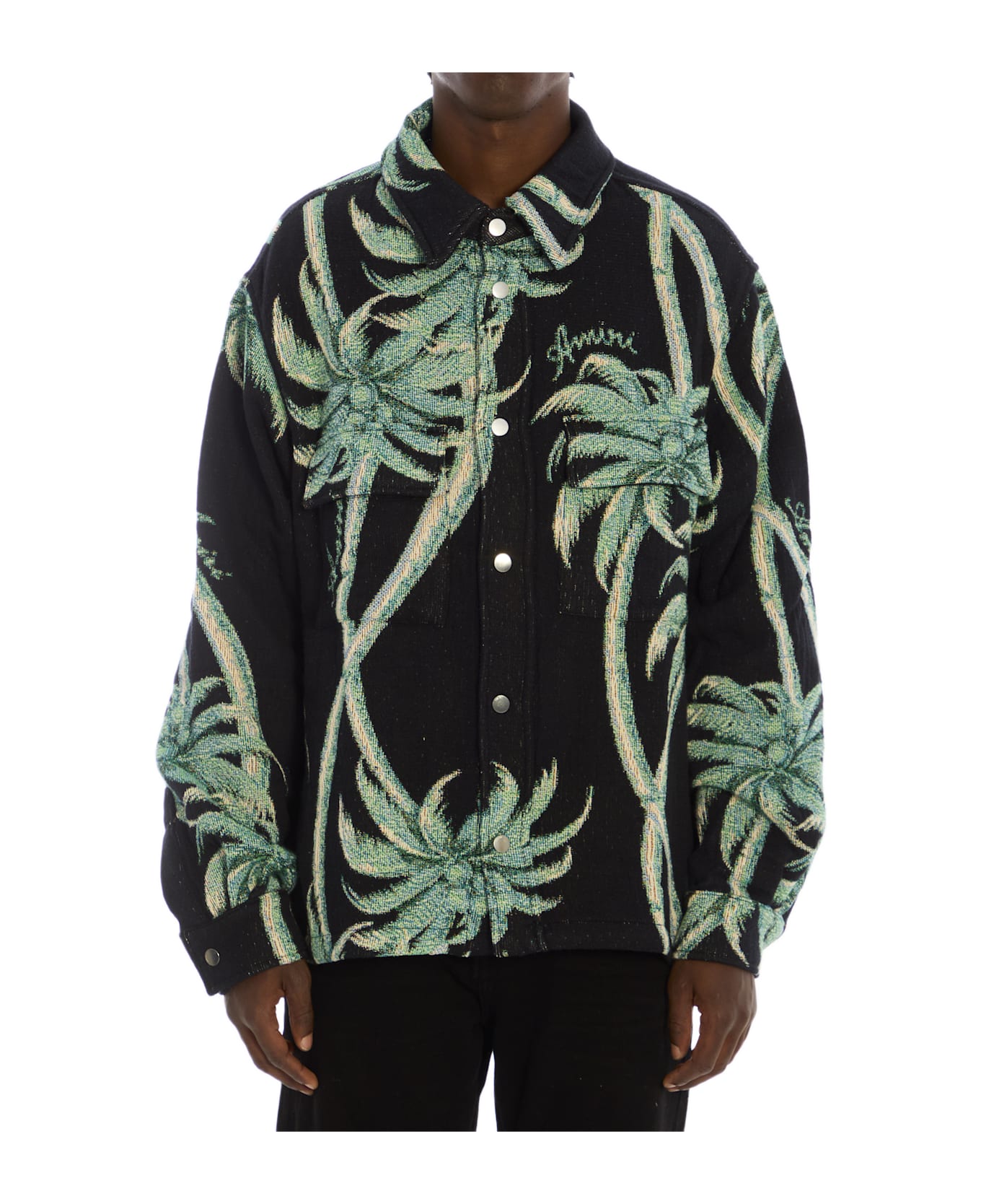AMIRI Twisted Palms Tapestry Overshirt - BLACK