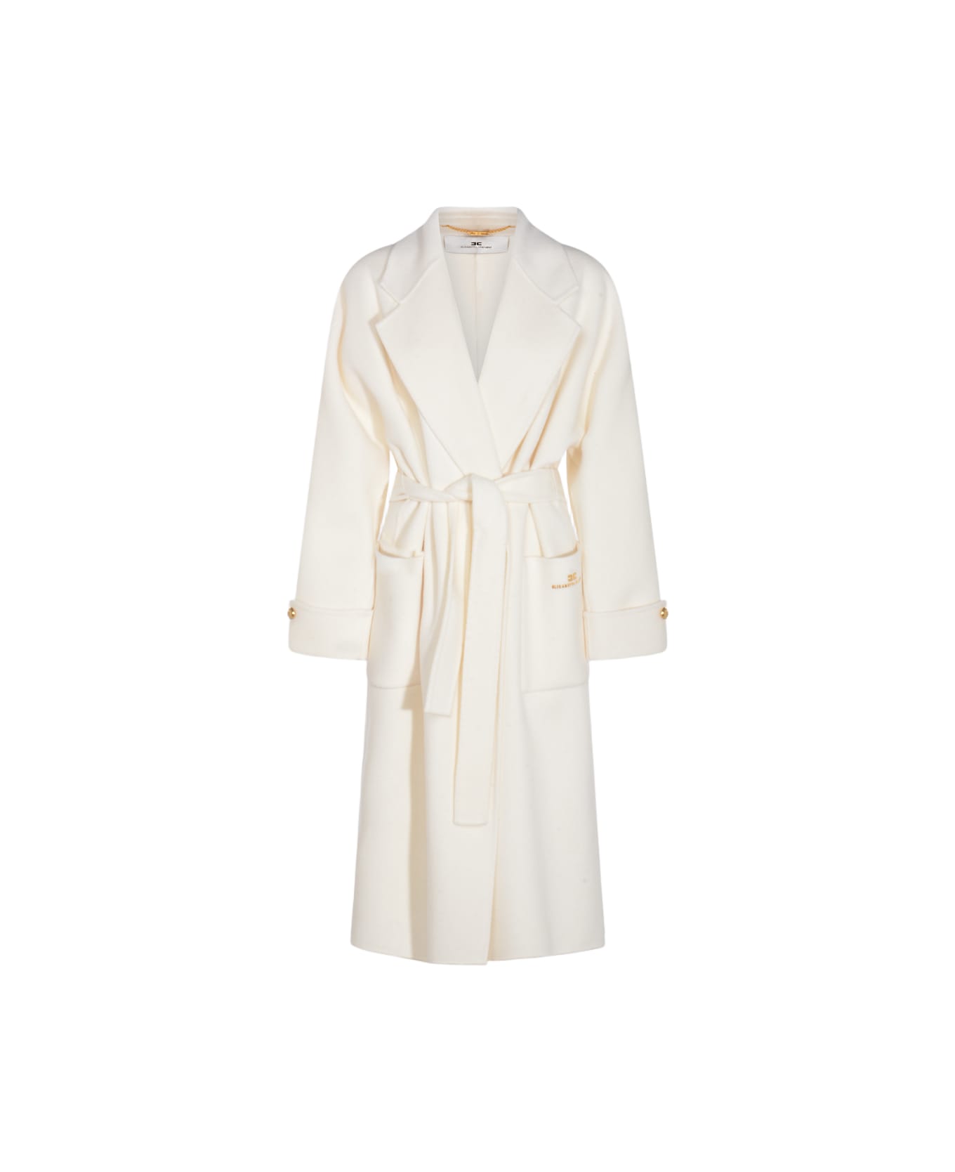 Elisabetta Franchi White Wool Coat - MILK