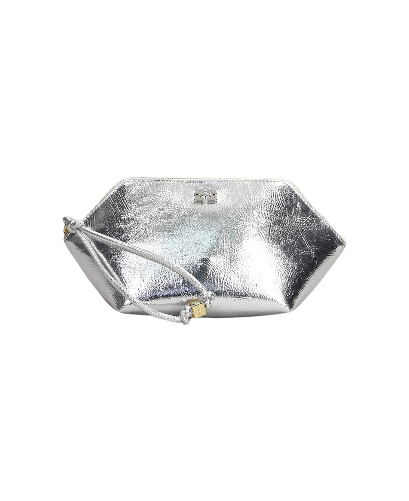 Ganni Bou Zipped Clutch In Silver Leather - silver