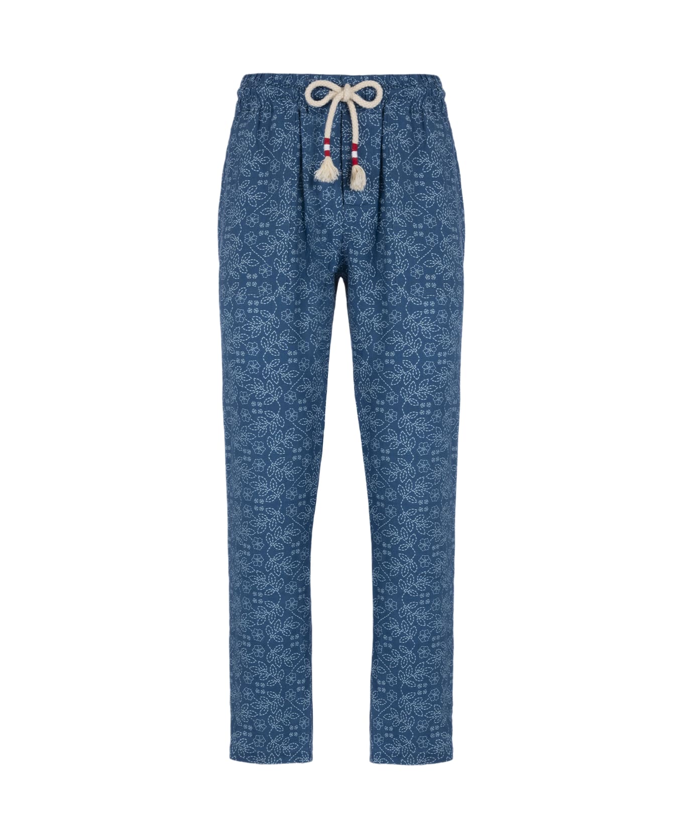 MC2 Saint Barth Man Printed Linen Calais Pants With Drawstring - BLUE