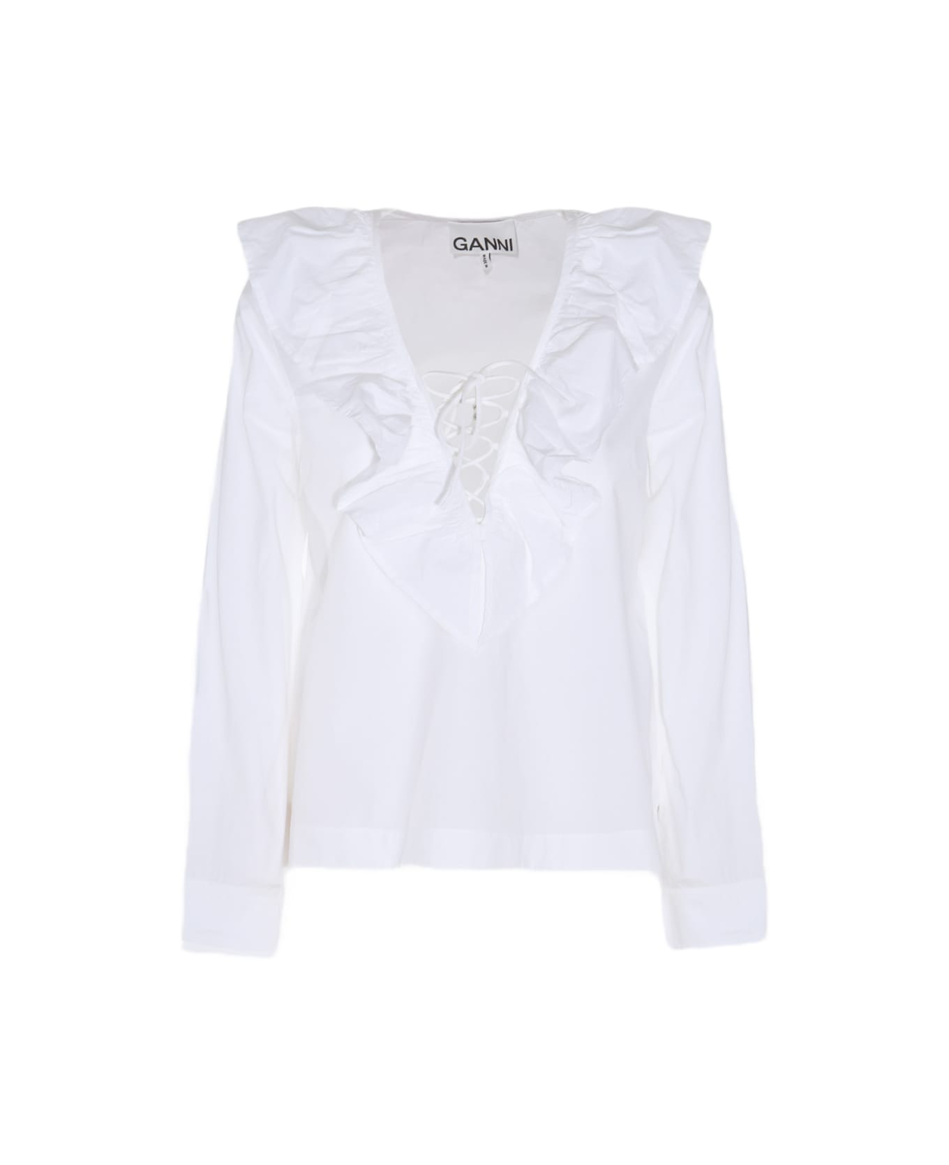 Ganni White Cotton Shirt - White ブラウス