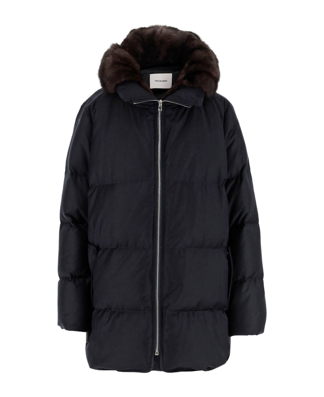 Yves Salomon Wool Blend Coat With Fur - Grey